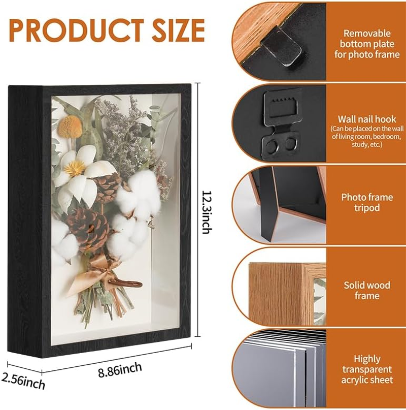 Box Frame, Flower Frame, 3D Picture Frame, Box Picture Frame for Dried Flowers, Crafts, Photos, Money, and Stamps. Great as a Gift for Friends or as Room Decor (Black) image number 4