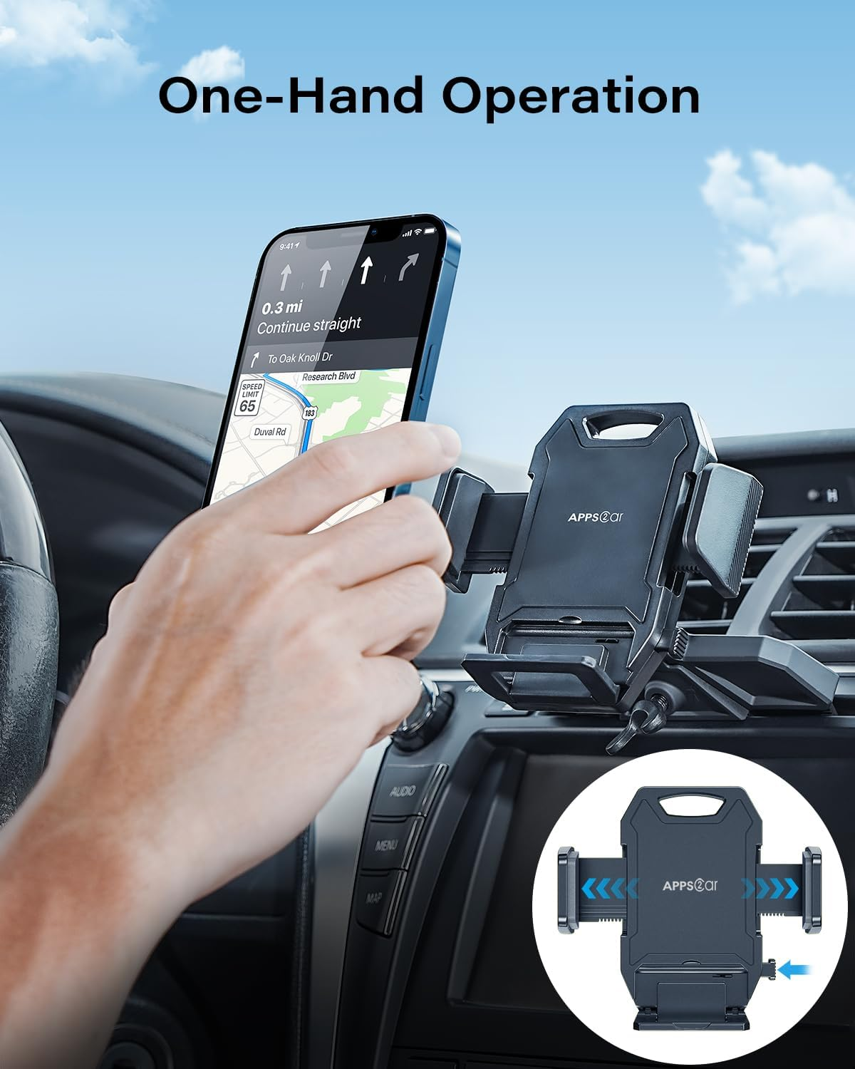 Apps2Car Sturdy CD Slot Phone Mount with One Hand Operation Design, Hands-Free Car Phone Holder Universally Compatible with All Iphone & Android Cell Phones, for Smartphone Mobile image number 3