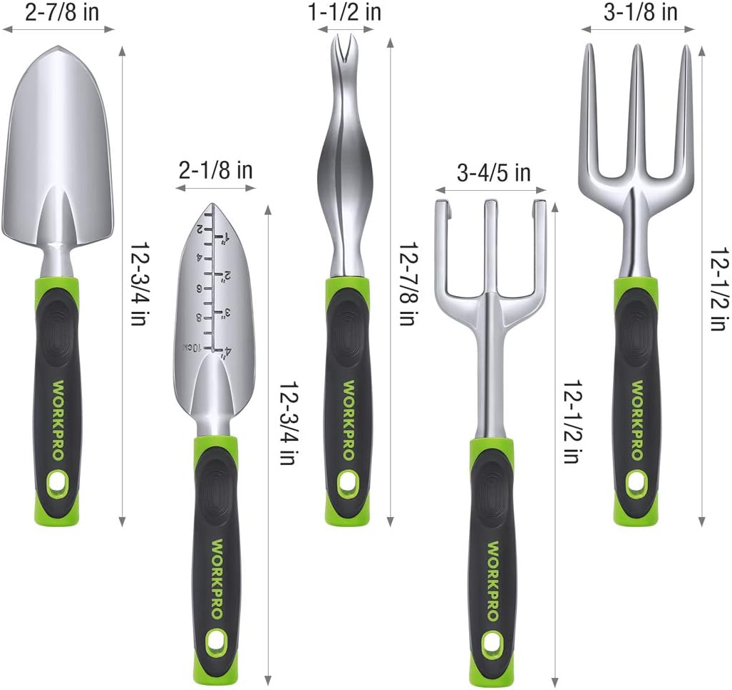 WORKPRO Garden Tool Set 5 Pieces Gardening Work Gifts Cast Aluminum Outdoor Hand Tools Kit for Men and Women Including Trowel Transplanter Weeder Hand Fork Cultivator image number 5