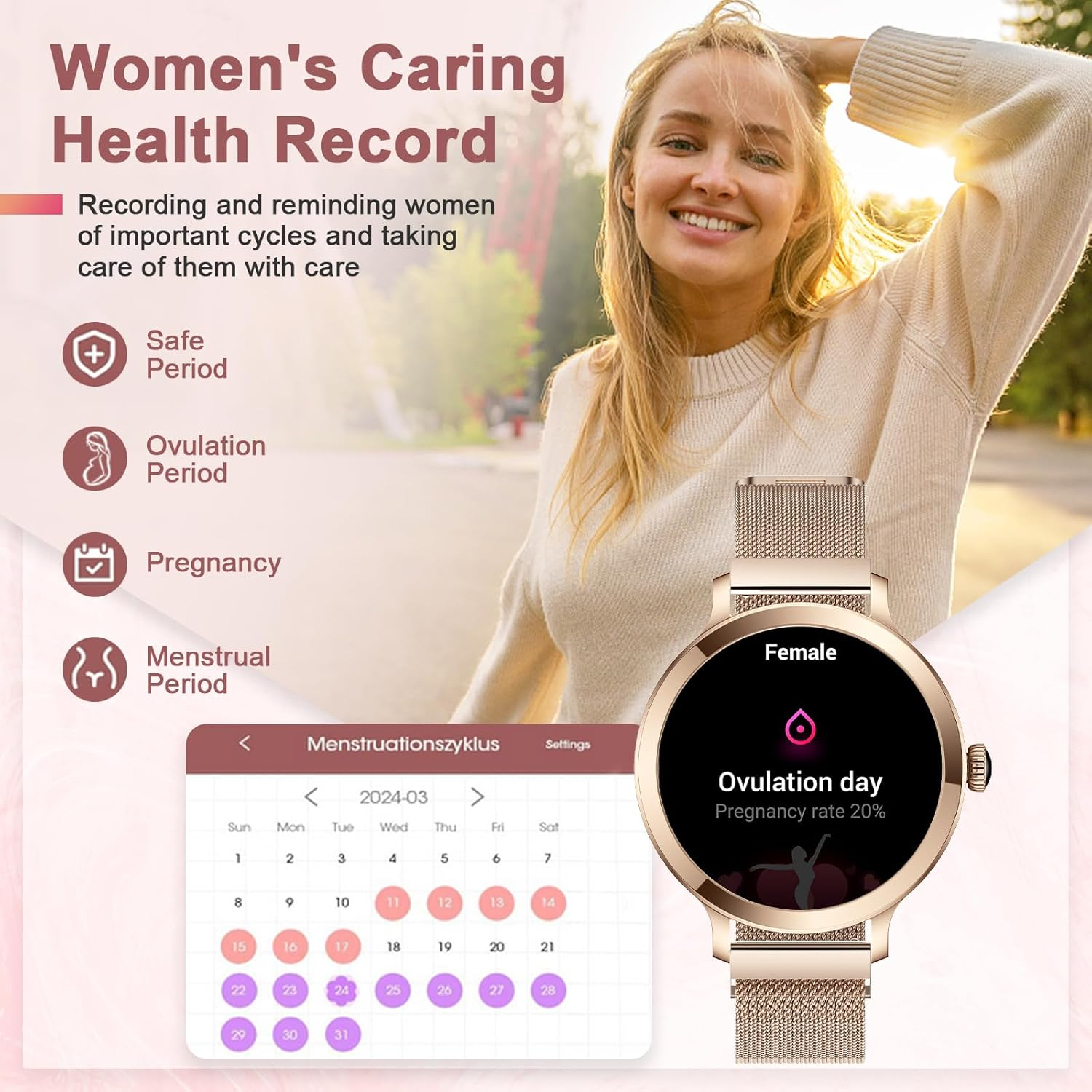 Smart Watches for Women(Answer/Make Call), 1.1&rdquo;HD AMOLED Screen Bluetooth Smartwatch for Android Ios Phones, IP68 Waterproof Fitness Activity Trackers with Heart Rate/Spo2/Blood Pressure/Sleep Monitor