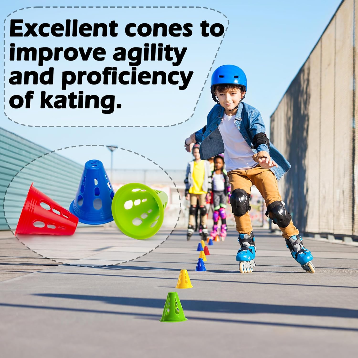 3 Inch Plastic Windproof Slalom Cones Inline Roller Skating Cones Pile Cup Roadblocks Traffic Road Cones Set with Holes for Skate Practice Sport Training - 5 Colors 20 Pcs Style 2 image number 5