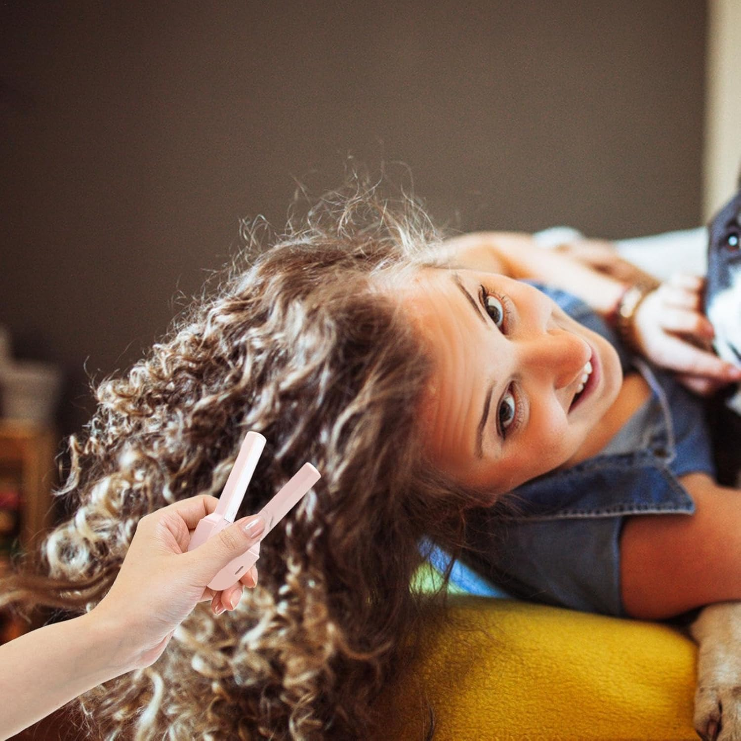 Flat Iron USB Powered Small Travel Curling Iron | Short Hair Tension Curling Wand 2 in 1 Short Hair Straightener, Portable Anti-Scald Straightener for Straightening Cheve - Powder - 2 Random Patch image number 6