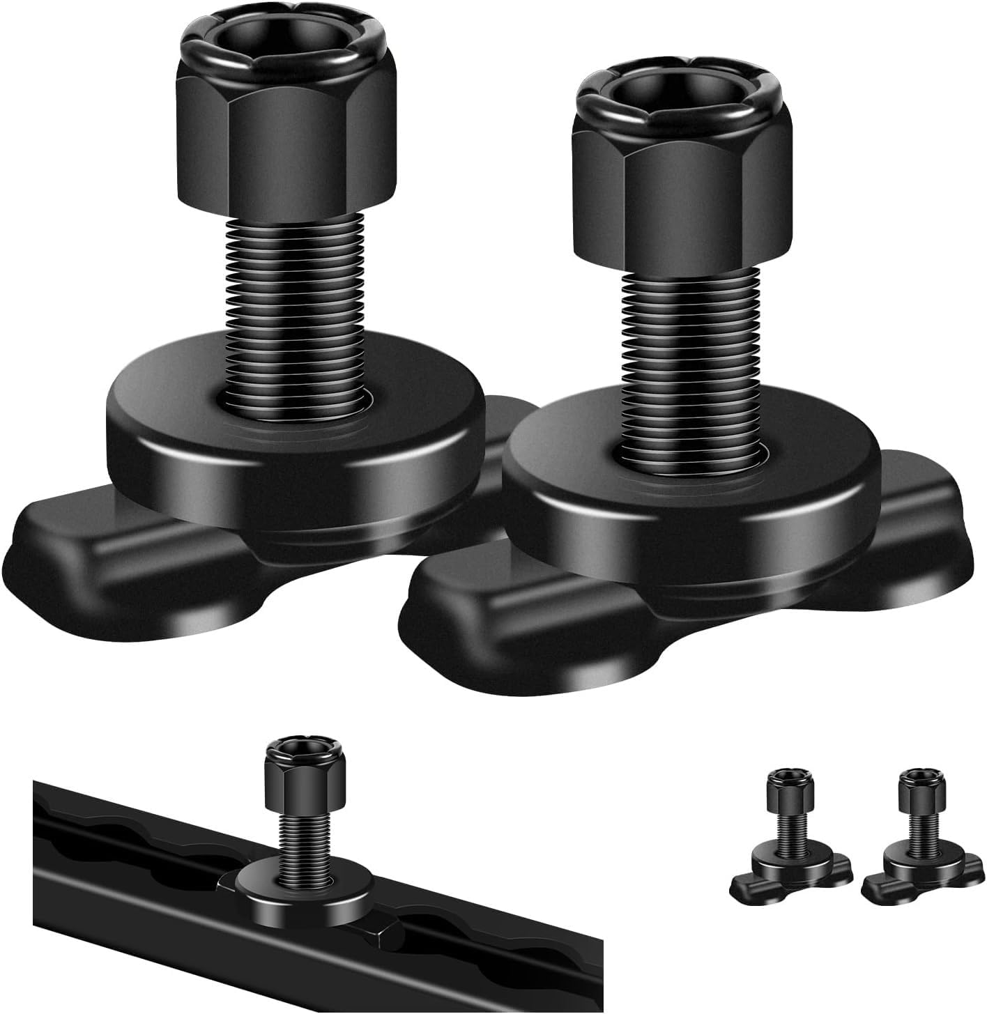 2 Pack L-Track Double Lug Threaded Stud Nut Fitting Tie Down, Used with L Track Rails for Truck Bed or Trailer Cargo Control, Bearing 6000 LBS Heavy Duty Steel, Black image number 6