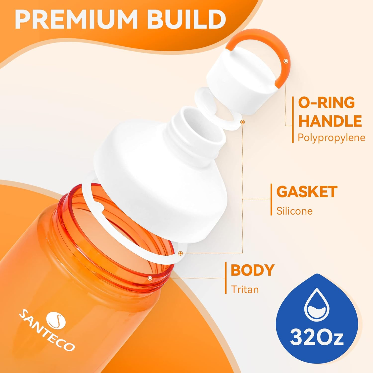 SANTECO 32Oz/24Oz Sport Water Bottles Reusable Tritan Drink Wide Mouth Leakproof Gym Motivational Lightweight BPA Free with Handle Daily Fitness Gym Running Hiking image number 4