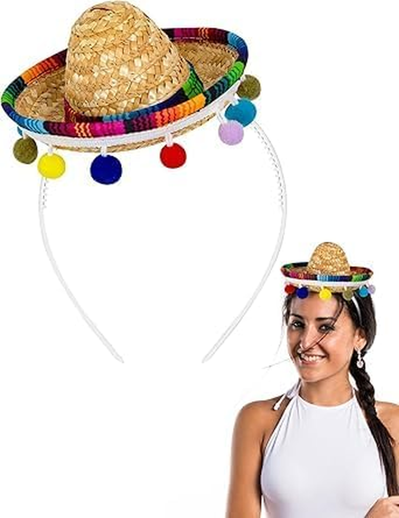 Sombrero Party Hats, Classic Cinco De Mayo Mini Mexican Hat with Headband for Fiesta Party Costume image number 3