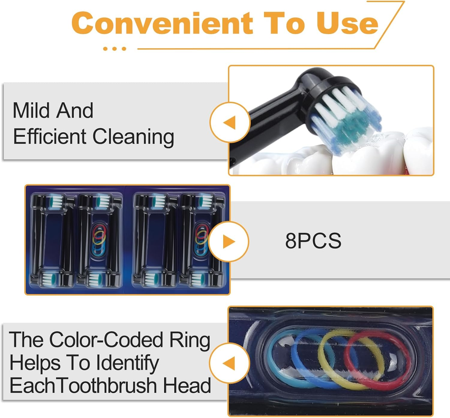 8-Pack Replacement Toothbrush Heads Compatible with Oral B Toothbrush and Vitality Plus、Pro 100 300 2000 2500X, Electric Toothbrush Heads for Deep Cleaning and Plaque Removal image number 6