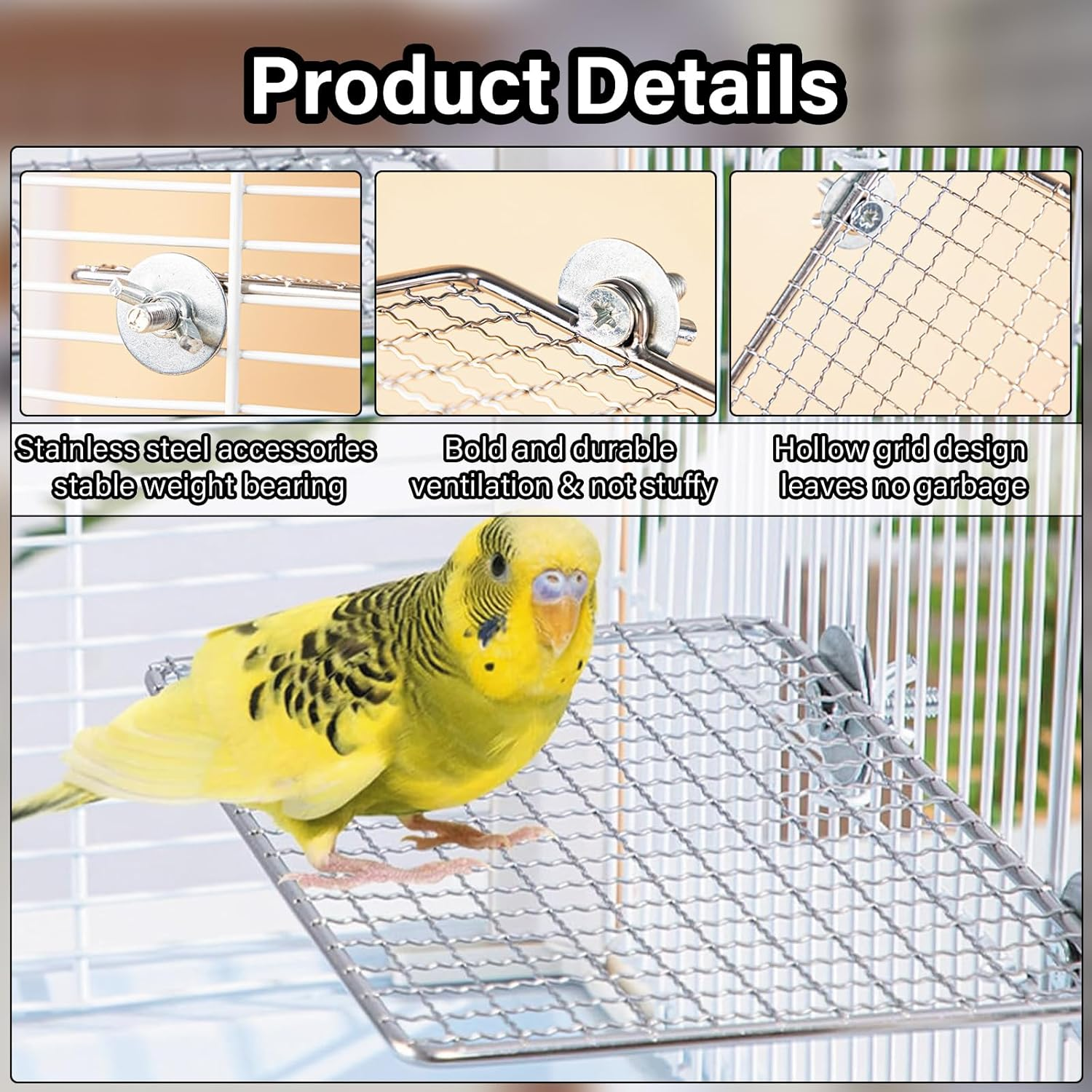 2 Pcs Stainless Steel Bird Perches Platform, Sturdy Stainless Steel Perch for Bird Cage - Multi-Functional Resting & Jumping Stand for Parrots, Conures, Cockatiels, Budgies - Easy to Clean and Install image number 5