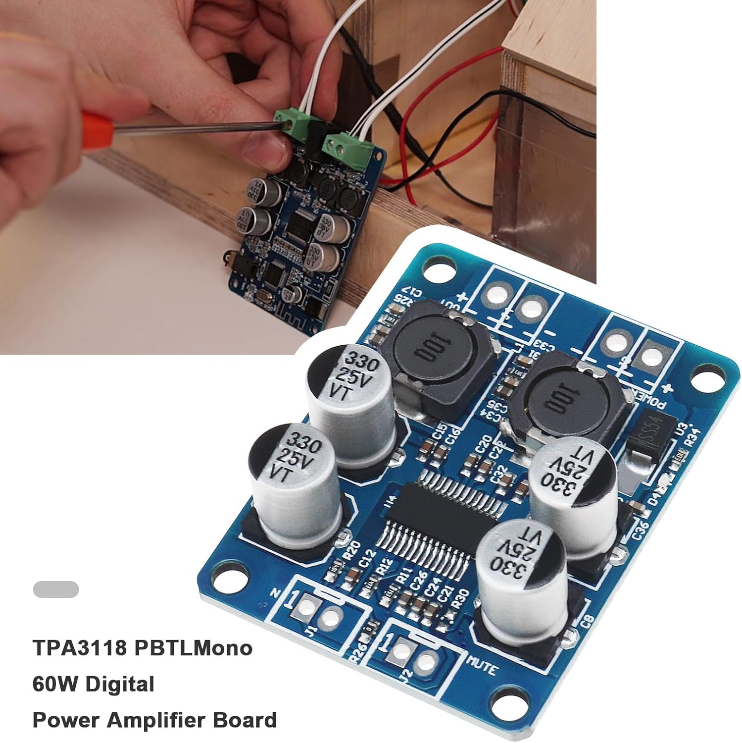 Create Idea 2Pcs PBTL Mono Amplifier Board TPA3118 Mono Digital Audio Amplifier Board Module for Home and Car Audio System Modification 60W DC 8-24V image number 3