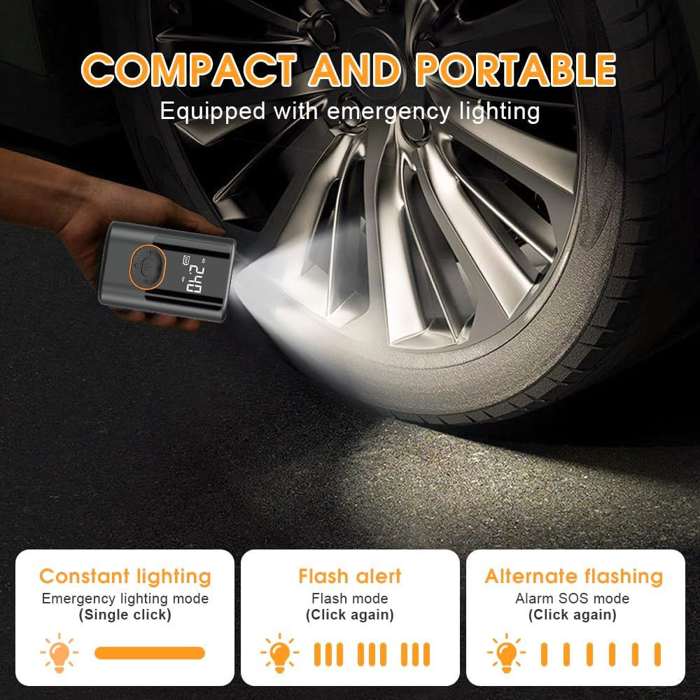 Tire Inflator Portable Air Compressor, 150PSI Cordless Air Pump for Car Tires, 3X Faster Inflate Electric Tire Pumps with Tire Pressure Gauge for Car Bikes Motorcycle Balls, Dual-Use Type image number 2