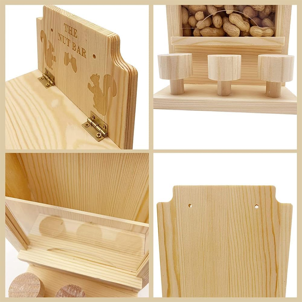 Wooden Squirrel Feeder,Durable Box Easy to Fill,Squirrel Feeders for outside with Corn Cob Holder and round Stool,Wood Waterproof Picnic Table Funny Chipmunk House Nuts Bar for Backyard Garden Outdoor image number 4
