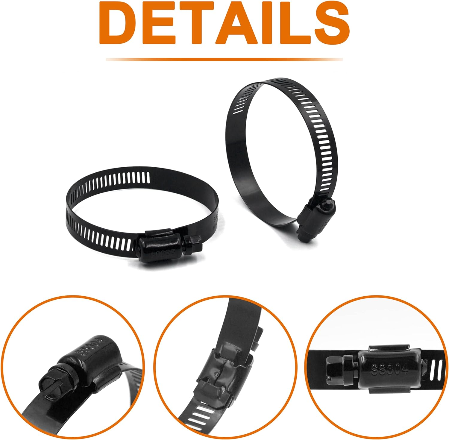 ISPINNER 4Pcs 4 Inch Stainless Steel Adjustable 78-102Mm Size Range Worm Gear Hose Clamp, Fuel Line Clamp for Plumbing, Automotive and Mechanical Application (Black) image number 2