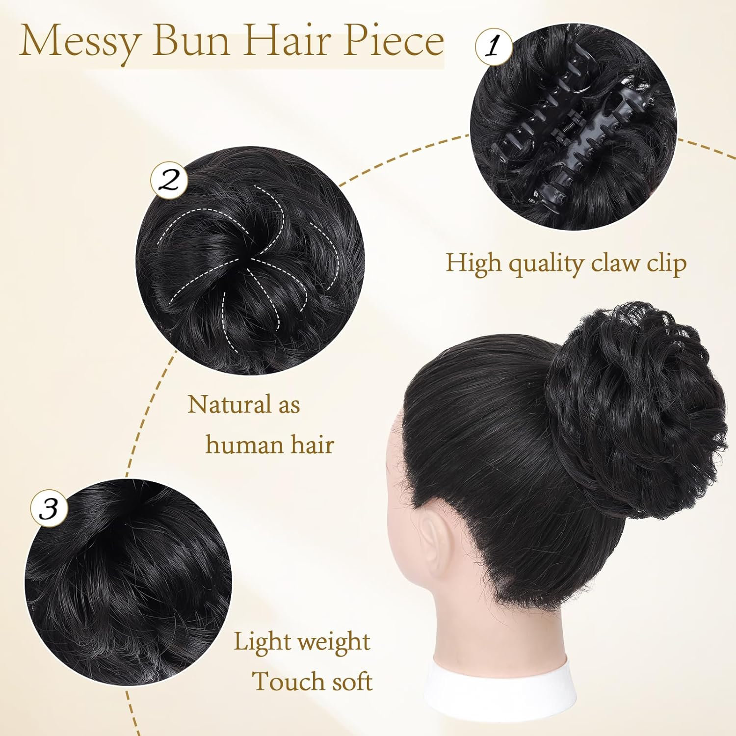 Cesomeey - 1.【Product Properties】: Messy Bun Hair Clip Is Made of High Quality Matte Faux Silk, Soft to the Touch, Natural Tone, More Hair and a Fuller Look image number 5