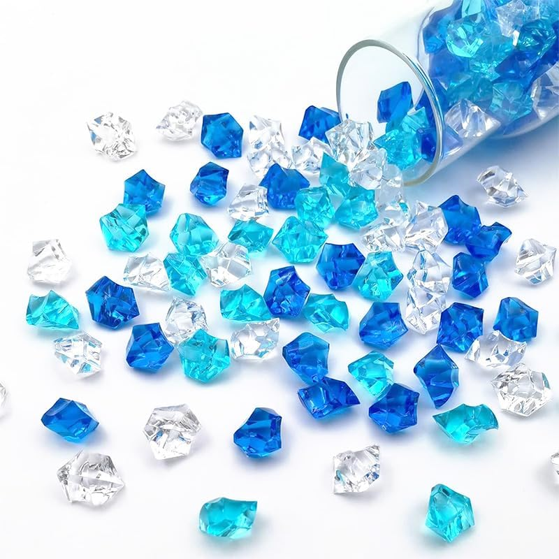 WADY Acrylic Crushed Ice Rocks - 200 PCS Fake Ice Cubes, Clear Plastic Crystals & Diamonds for Vase Fillers, Wedding Decor, Table Scatter, Home Decoration, Arts & Crafts (Blue and White)
