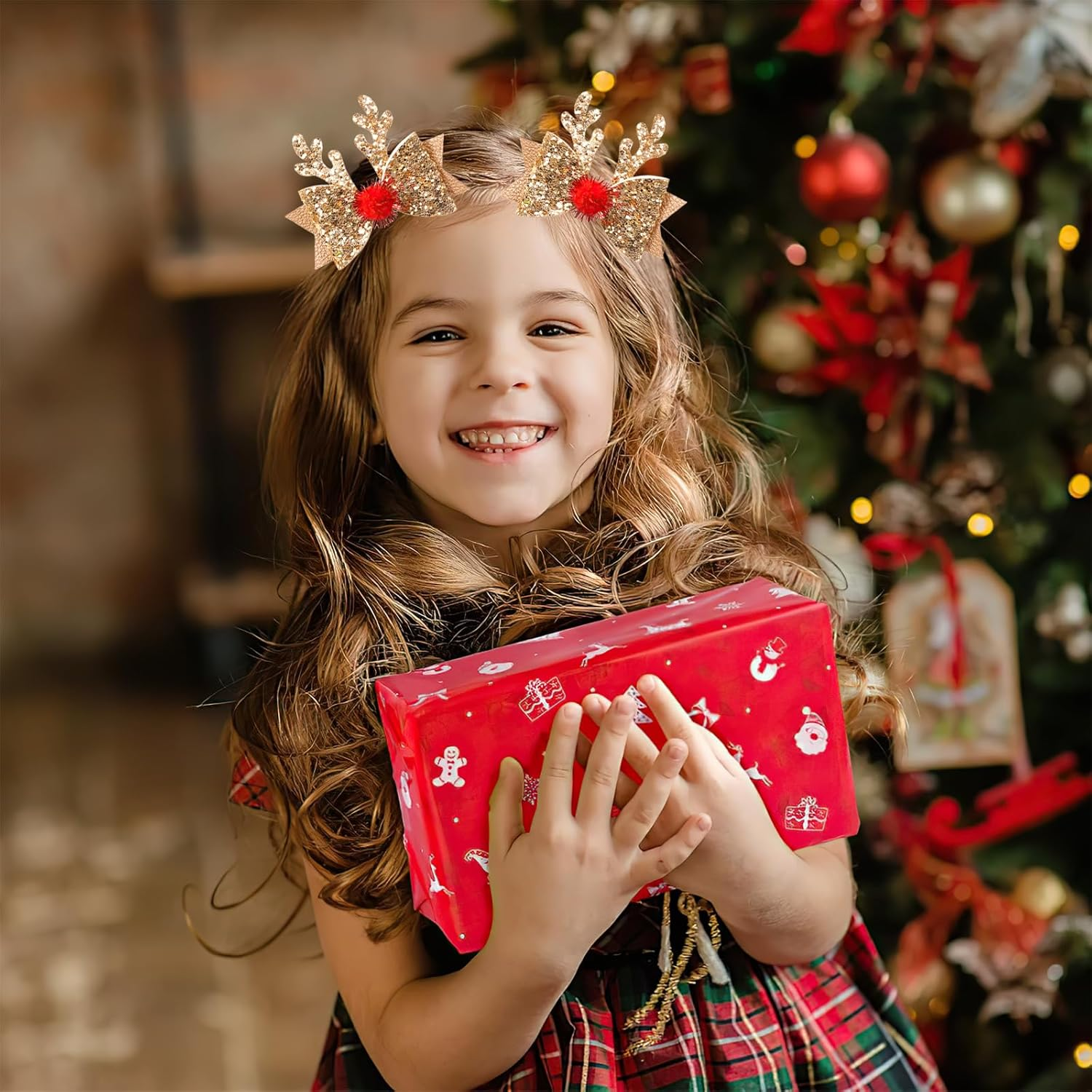 Pack of 4 Christmas Deer Hair Accessories Clips, Christmas Hair Accessories, Hair Clips, Christmas Decoration Hair Clip for Children, Girls, Women, Christmas Glitter Hair Clips, Bow Hair Pins image number 1