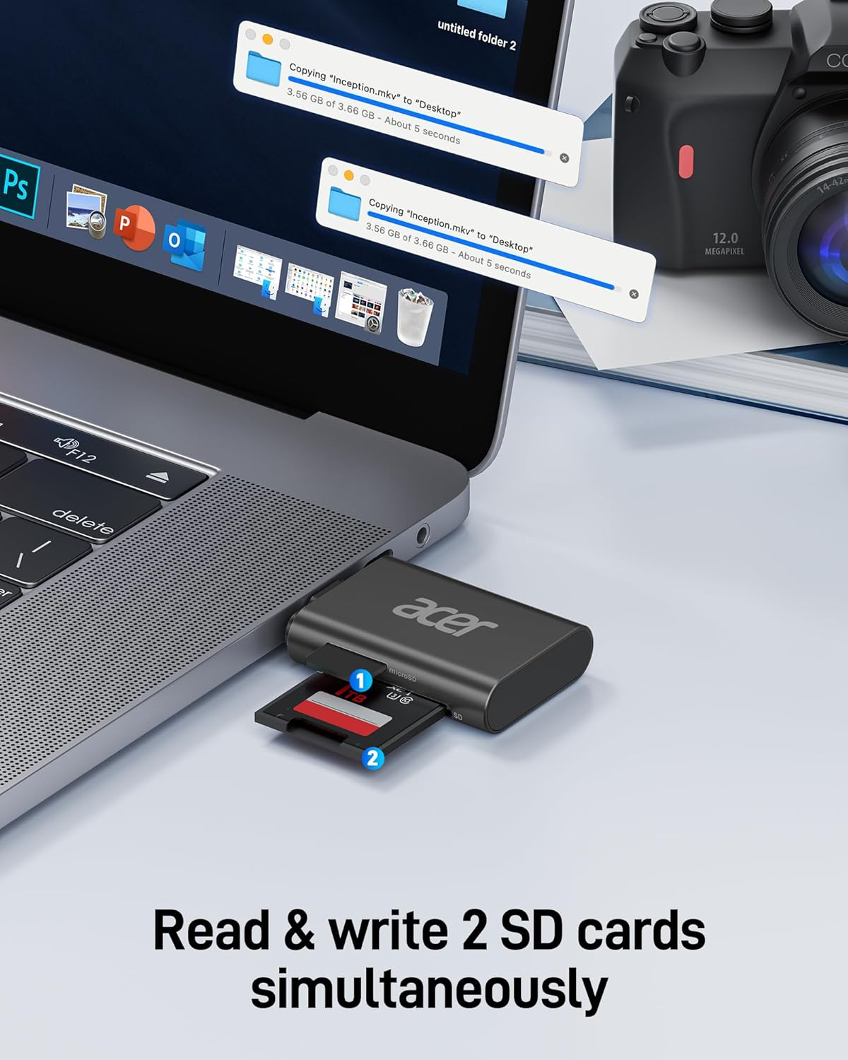 Acer USB C SD Card Reader, USB 4.0 Type-C Micro SD Card Adapter Dual Slot OTG Memory Card Reader for Microsd SDHC SDXC, Compatible with Laptop, PC, Iphone 16/15, Macbook Pro/Air, Ipad Pro, Android