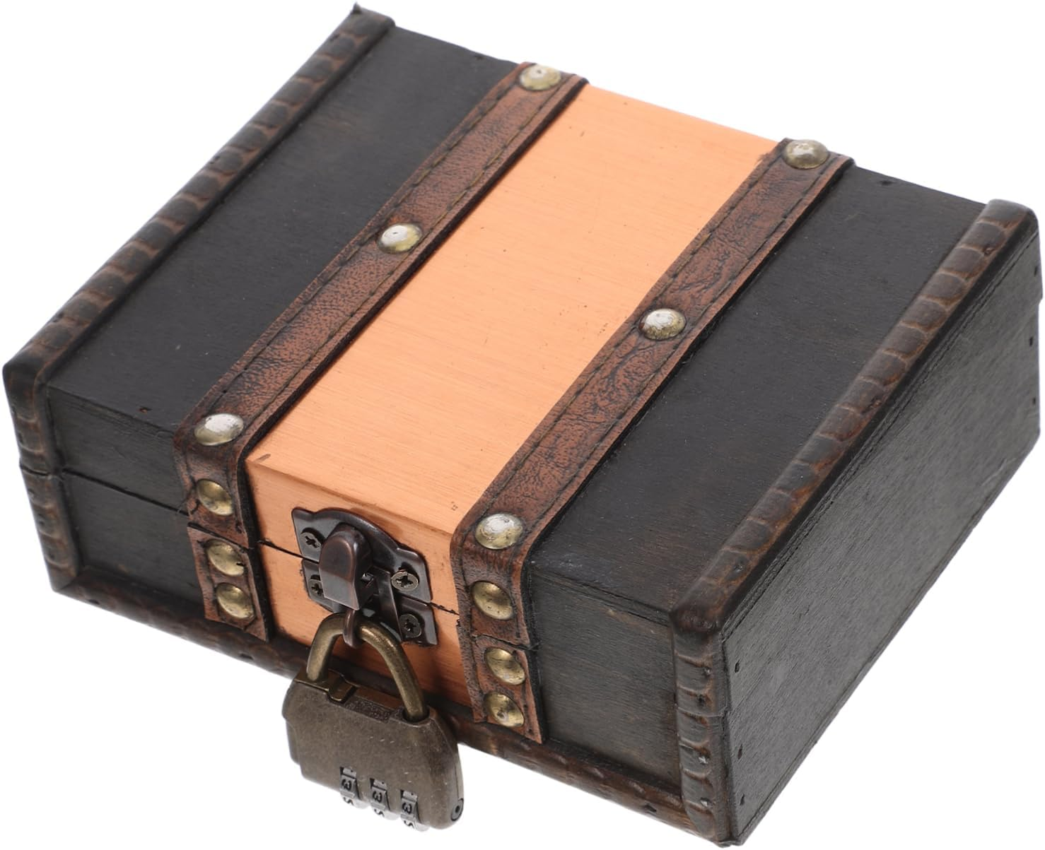 Angoily Vintage Wooden Treasure Chest Decorative Keepsake Box with Lock Retro Storage for Jewelry Documents Trinkets Unique Home Decor Idea image number 6