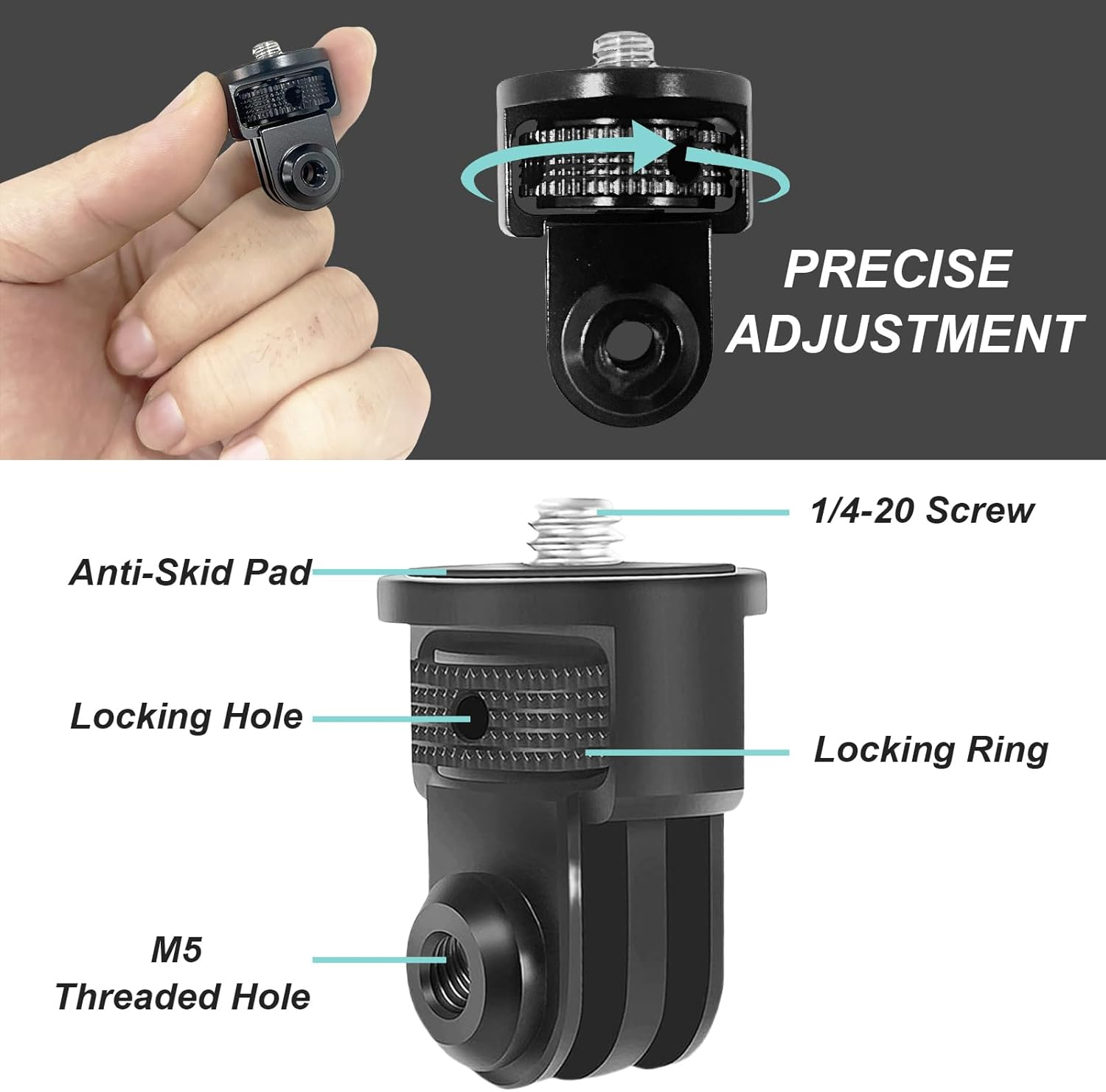 Higatful 2PC Aluminum Camera Tripod Mount Adapter, 1/4" 20 Camera Mount for Go Pro Hero 13/12/11/10/9/8/7, Insta 360 X4/X3/X2/X/RS/R, DJI Osmo and Other Cameras Accessories image number 4