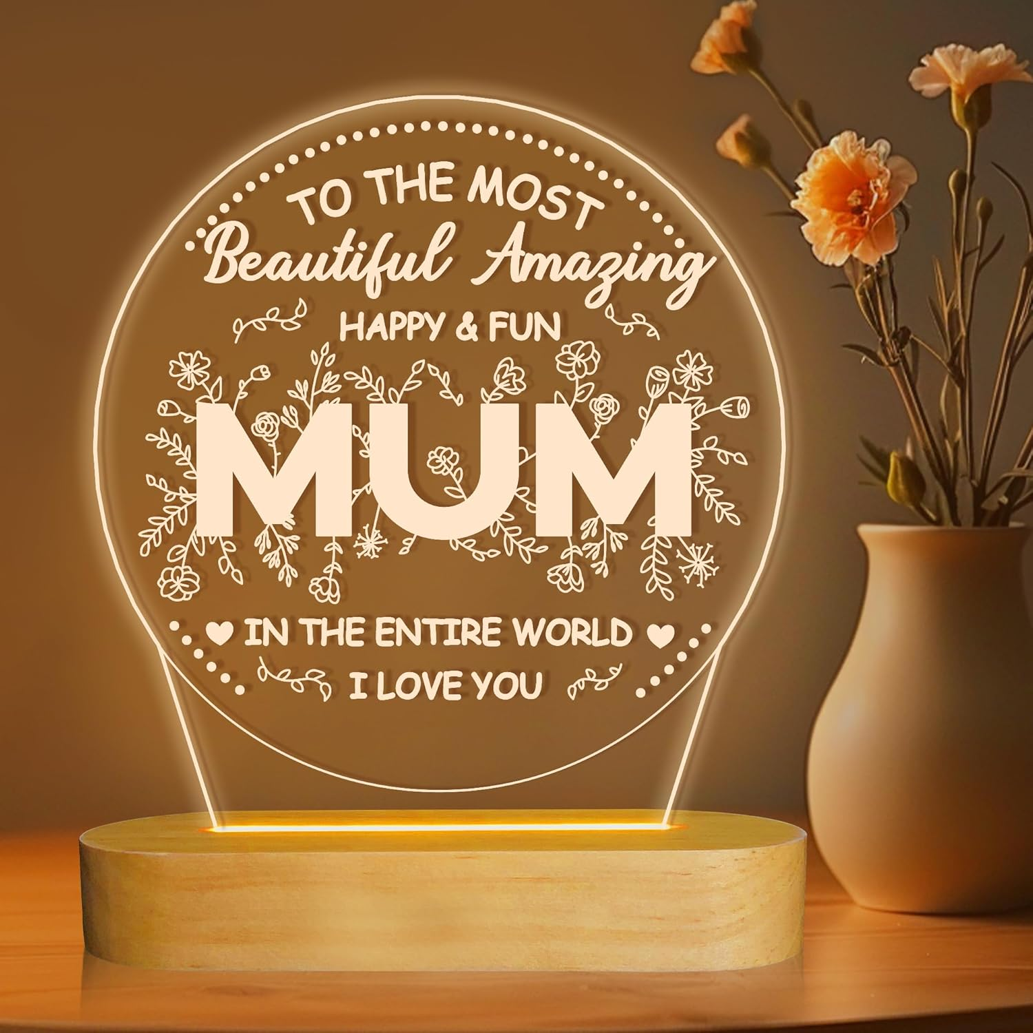 Gifts for Mum from Kids, I Love You Mom Night Light with Warm Light for Home Decor,Mum Gifts for Chritmas & Mother'S Day & Birthday & Thanksgiving Day for Mommy Mother Mama