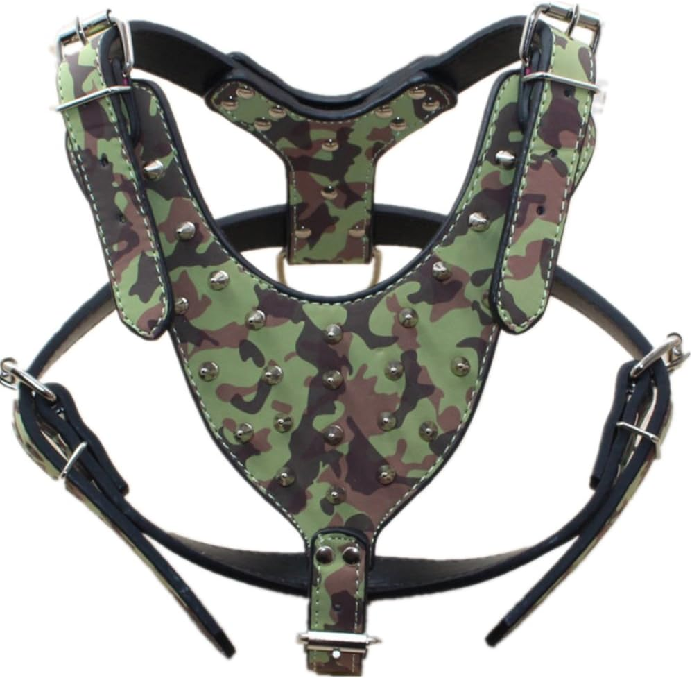 Haoyueer Studded Dog Collars Leather Medium Large Dog Collars Harness and Chain Leashes Matching Set for Pit Bull Mastiff Boxer Bull Terrier (XL, Camouflage) image number 6