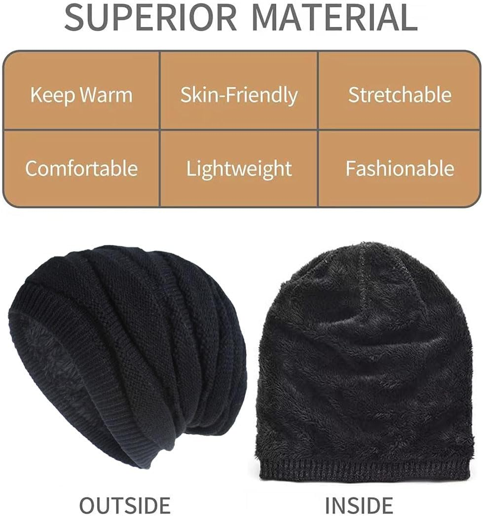 Idopick Winter Beanie Hat for Men Women, Slouchy Winter Hat Breathability & Elasticity Snow Cap Hat for Cold Weather Warm Knit Hat - Black image number 2