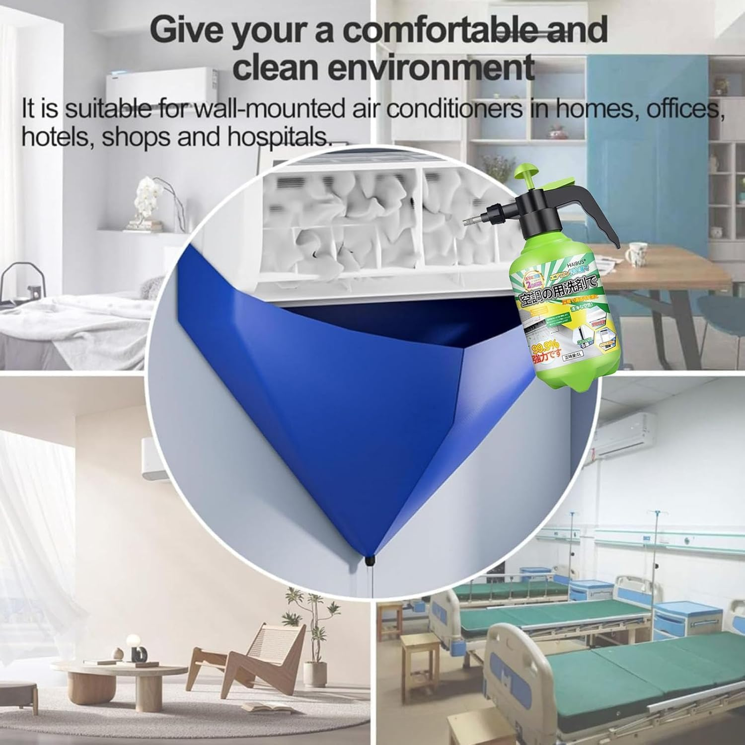 MILIOG 7Pcs Mini Split Cleaning Kit Bag with 1L High Pressure Sprayer, Air Conditioner Cleaning Kit with Waterproof PVC AC Cleaning Cover Bib with Cleaning Tools, Wall Mounted Air Conditioning image number 3