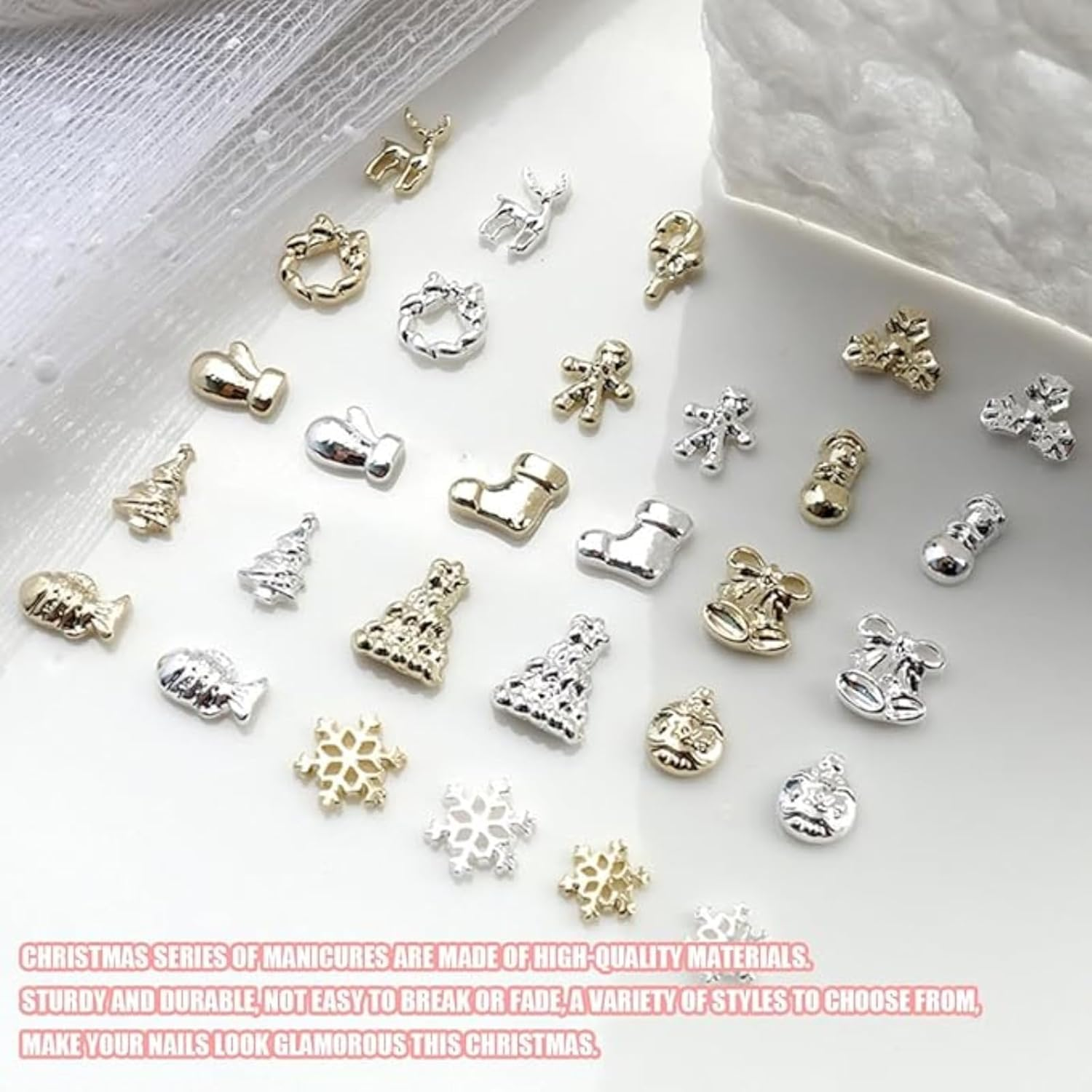 Itadaku 60 PCS Alloy 3D Christmas Nail Decorations Set, Snowflake Bell Snowman Elk Designs, DIY Ornaments, Metallic Nail Charms for Holiday image number 6