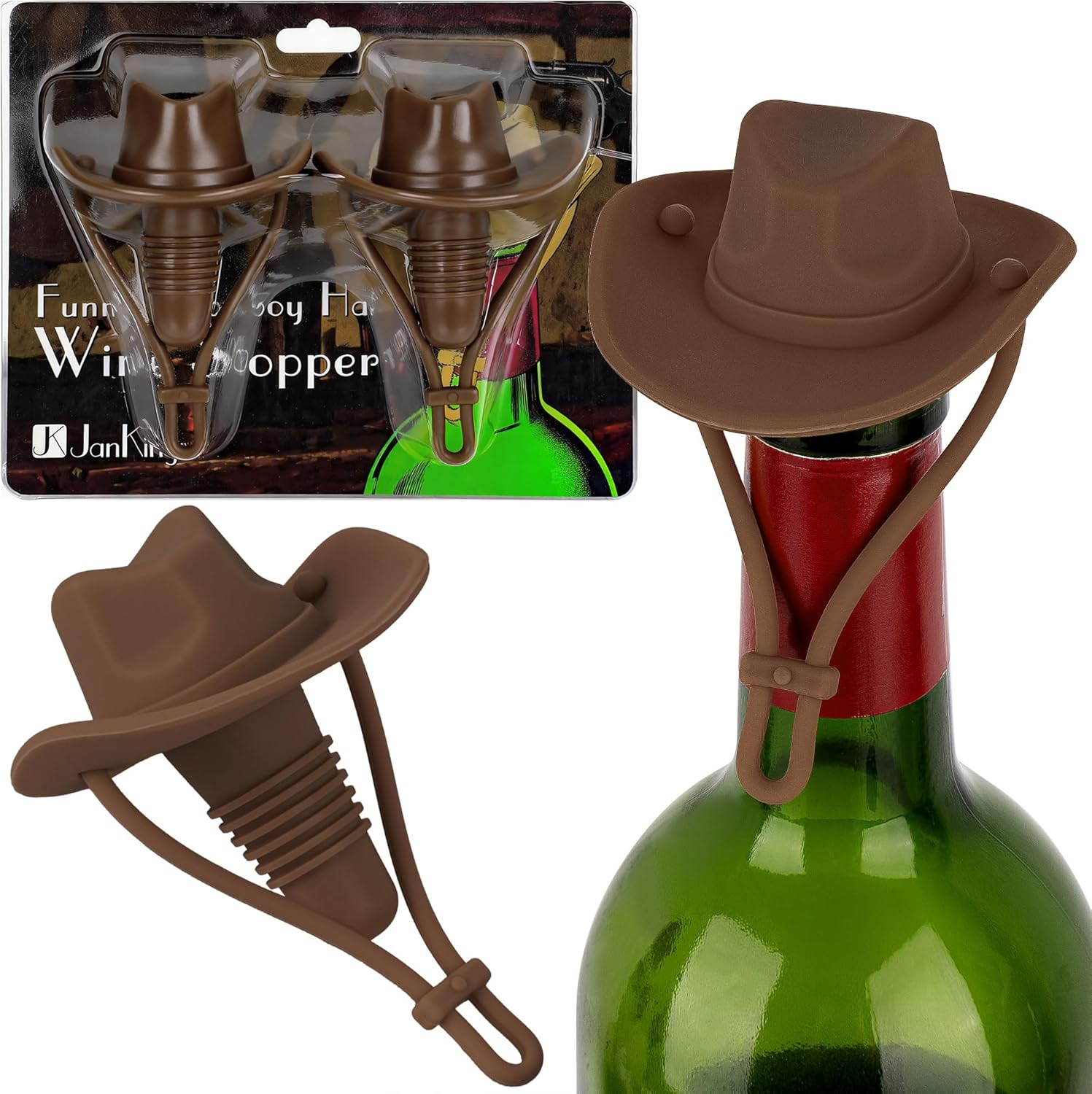 Silicone Wine Stopper, Cowboy Hat Wine Bottle Stopper Reusable, Cute Kitchen Gadgets Wine Accessories Tools Gifts, Decoration-2Pcs Bottle Stoppers（Coffee）