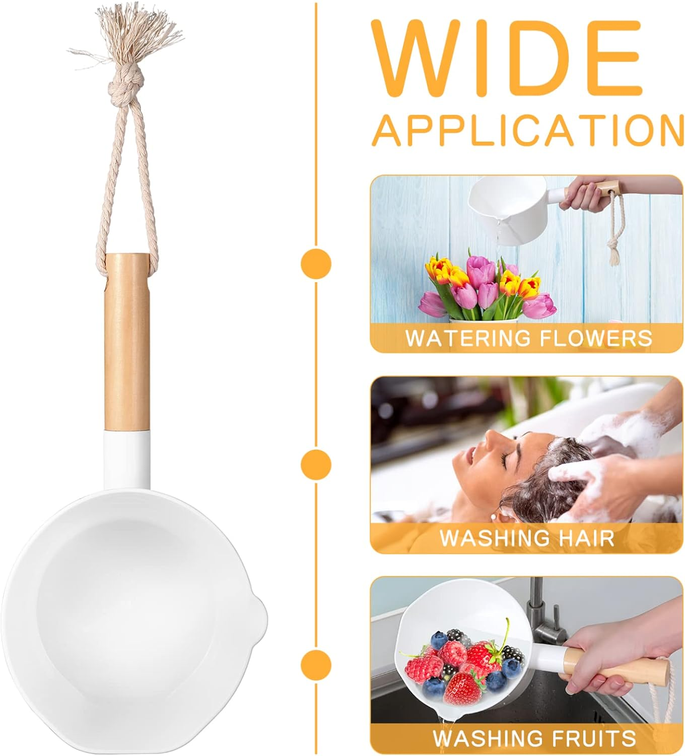 Hemoton Water Ladle Long Handle, Plastic Wood, 16Cm/6.3In Diameter, 14.5In Handle, White, Bathroom Ladle, 1Pc, BPA Free image number 2