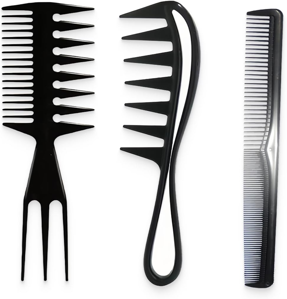 3 X Professional Hairdressing Comb, Wide Comb, Double Sided Wide Coarse Tooth Comb, Antistatic Retro Wide Tooth Comb Hair Comb Styling Hair Combs for Curly Wet Long Hair image number 3