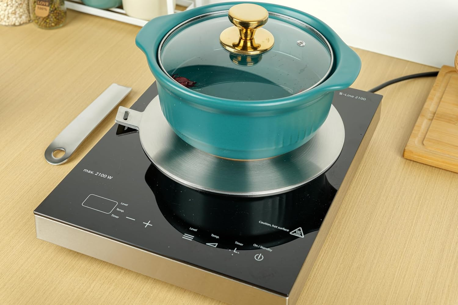 RUNZI 9.45Inch Heat Diffuser Stainless Steel Induction Diffuser Plate for Electric Gas Stove Glass Induction Cooktop Heat Diffuser with Removable Handle 24CM