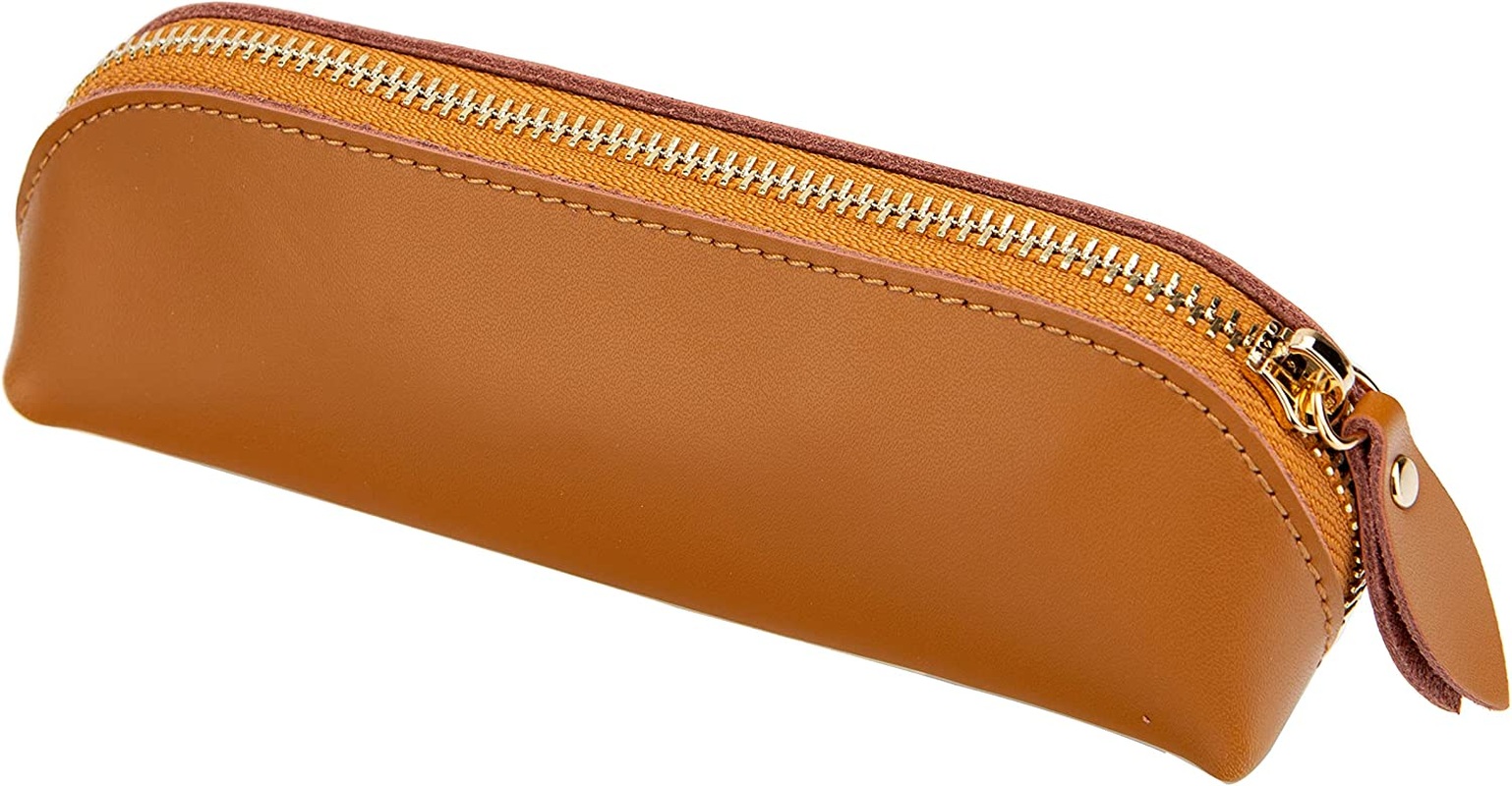 Zippered Leather Pen Case Pencil Case Stationary Cosmetic Pouch for School Teen Girl Boy Men Women image number 1