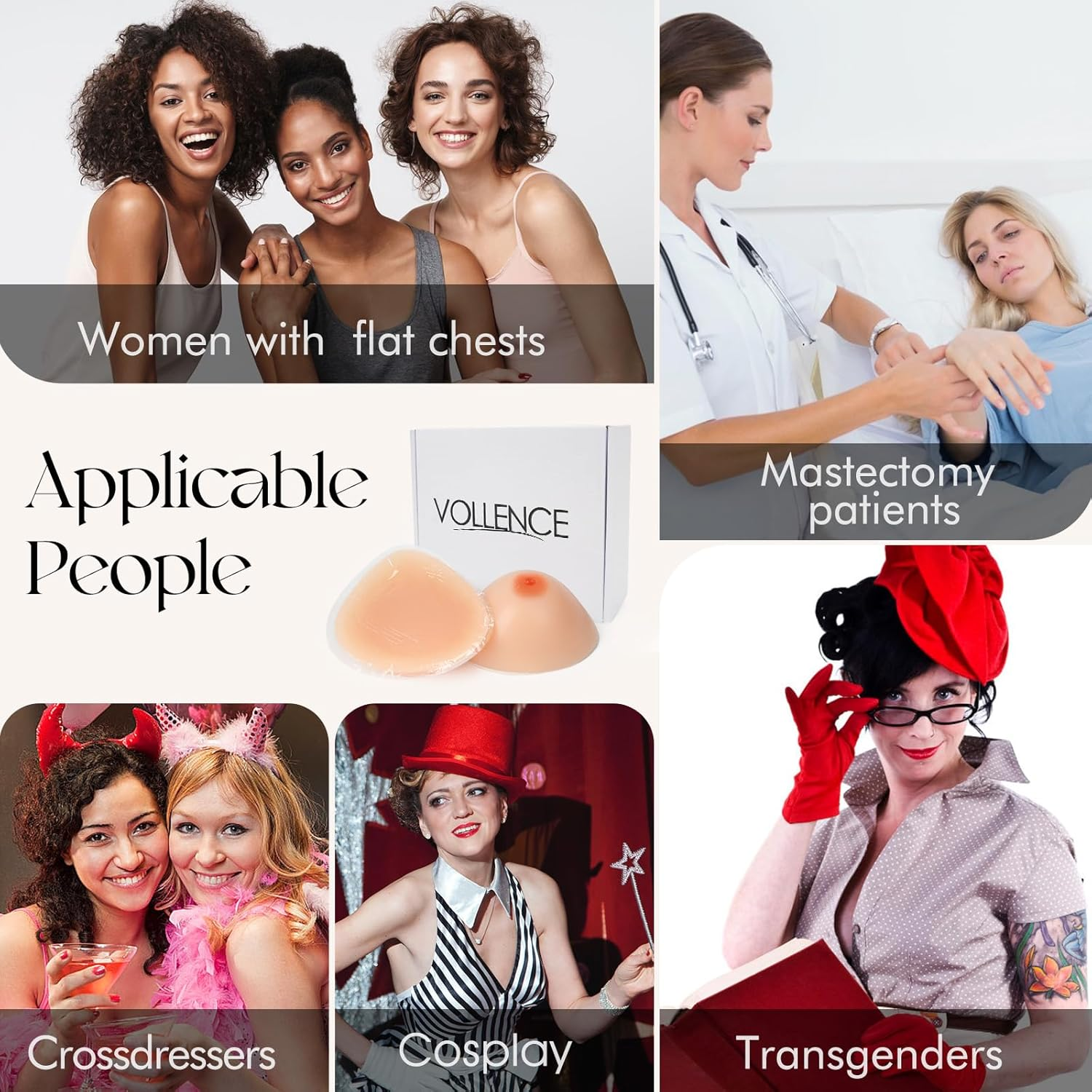 Vollence Self Adhesive Triangle Silicone Breast Forms Fake Boobs Mastectomy Prosthesis Crossdresser Transgender