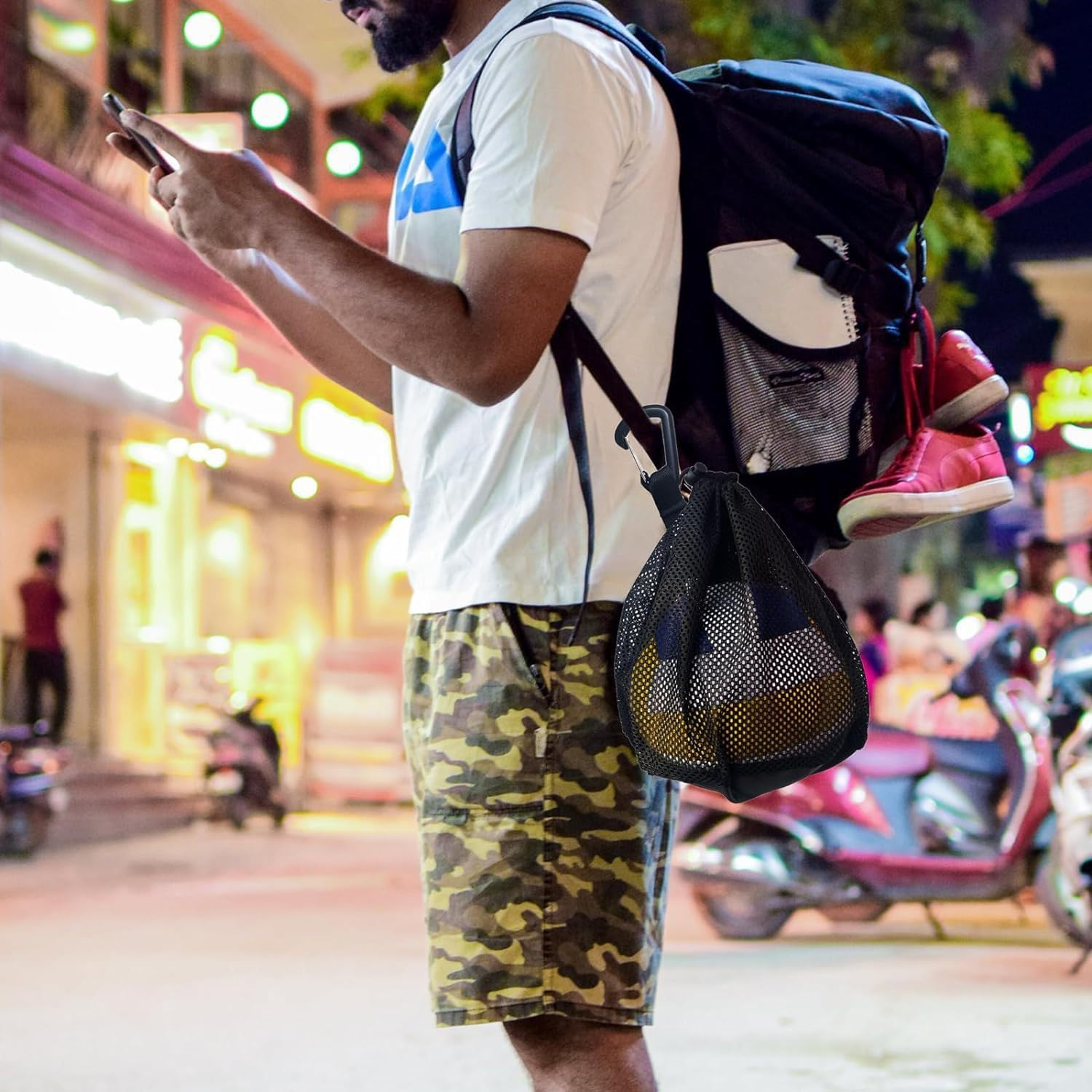 Wzenclave Single Ball Bag Ball Storage Bag Mesh Carry Bag with Zipper Pocket Drawstring Sling Back Bag with Buckle Clip Ball Storage Sling Bag for Carrying Basketball Volleyball Soccer Football image number 5