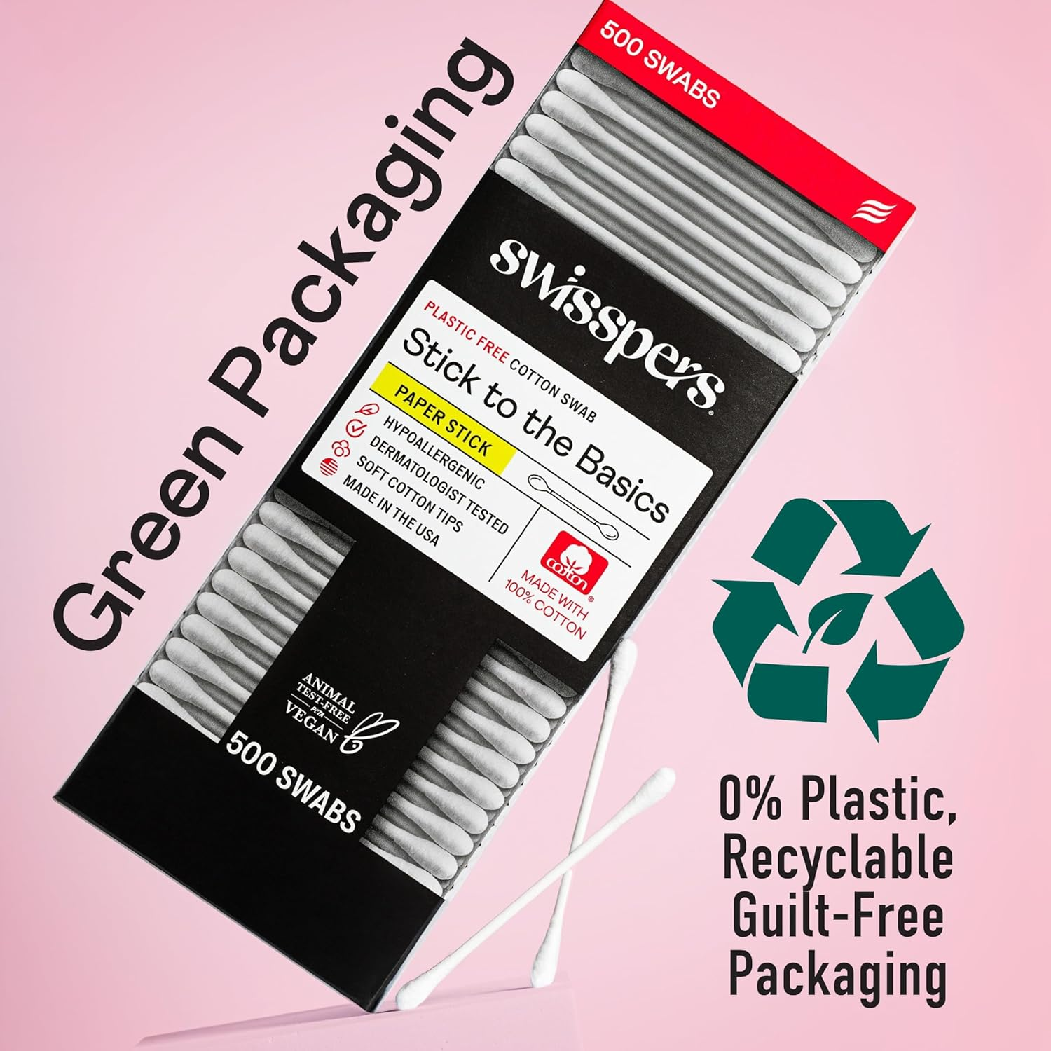 Swisspers Premium Cotton Swabs - Soft 100% Cotton Swabs with Paper Sticks for Beauty and Personal Care - Gentle Hygiene - 500 Count (Pack of 3) image number 1