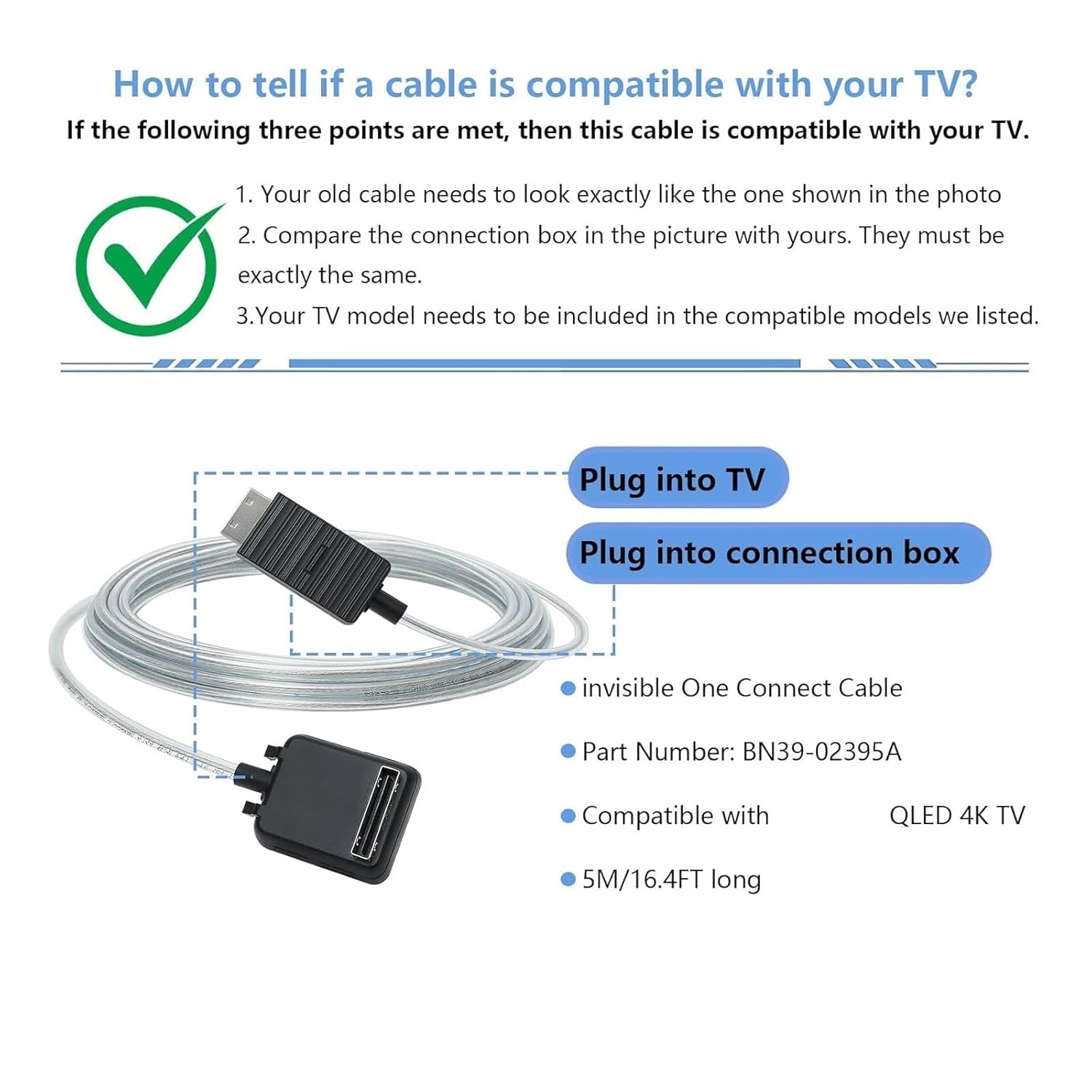 BN39-02395A 5M One Connect Cable Accessories，Compatible for Samsung TV QN55Q7CNAFXZA GQ65Q8CNGTXZG QN75Q9FNAF UN43LS03NAFXZA image number 1