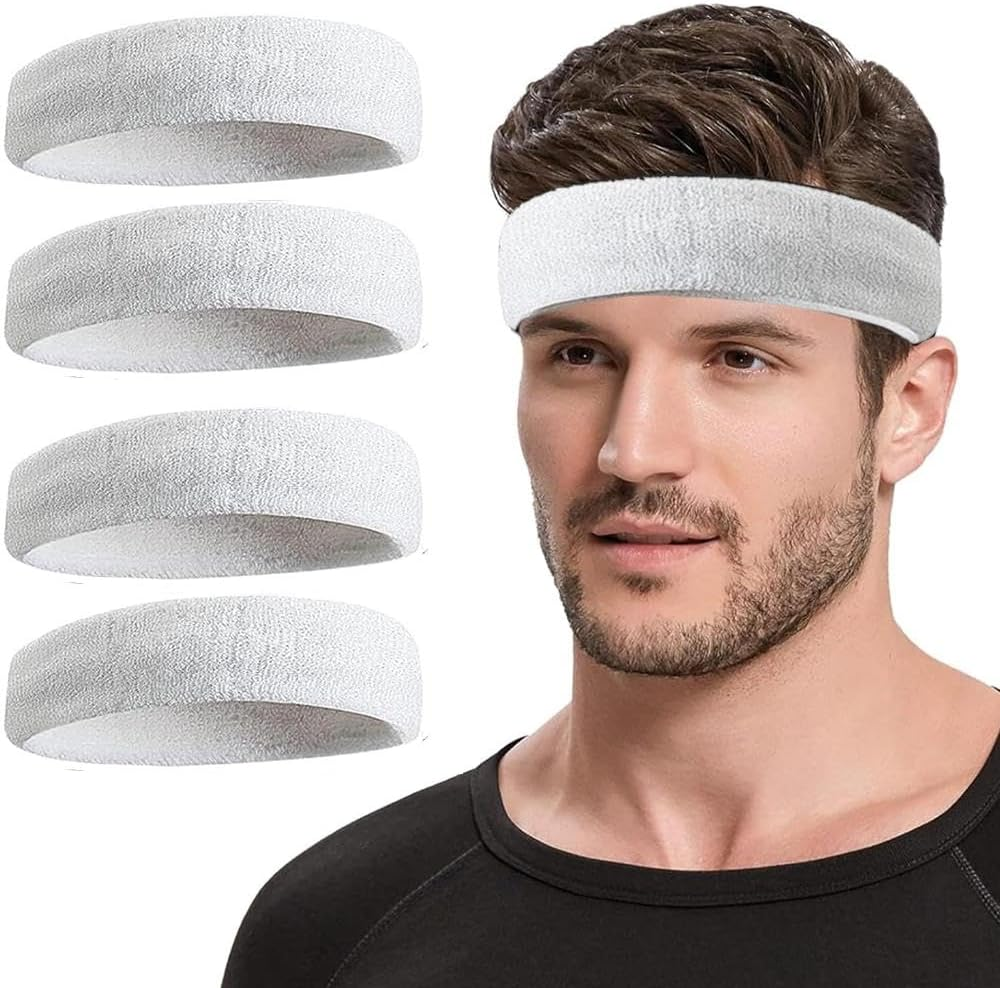 JZS 4 PCS Sweatbands Sports Headband, Moisture Wicking Hairband Athletic Towel Headbands Cotton Head Sweat Bands