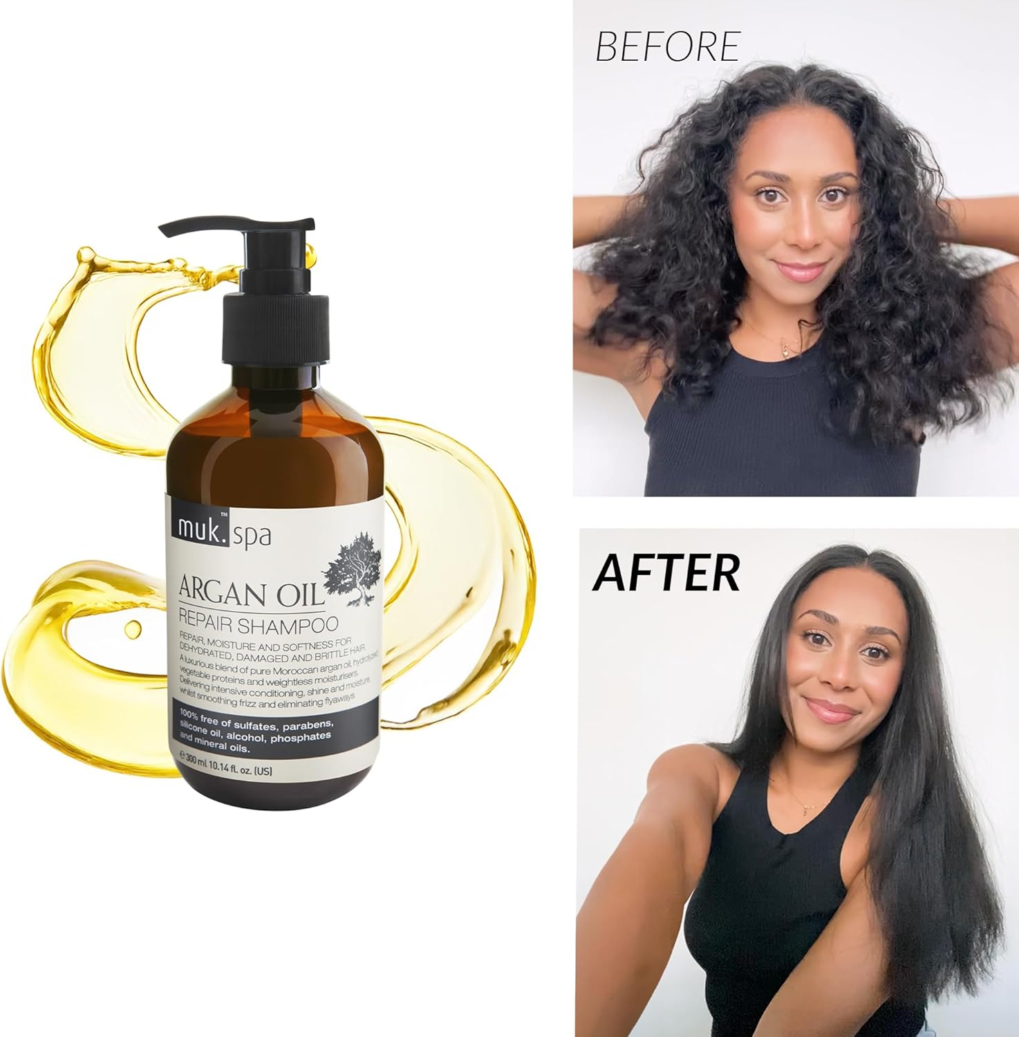 MUK. Argan Oil Shampoo for Hair Repair with Moroccan Oil & Hydrolysed Proteins - Hydrating Formula for Damaged, Dry & Brittle Hair. Colour Safe & Frizz Control, 300Ml image number 1