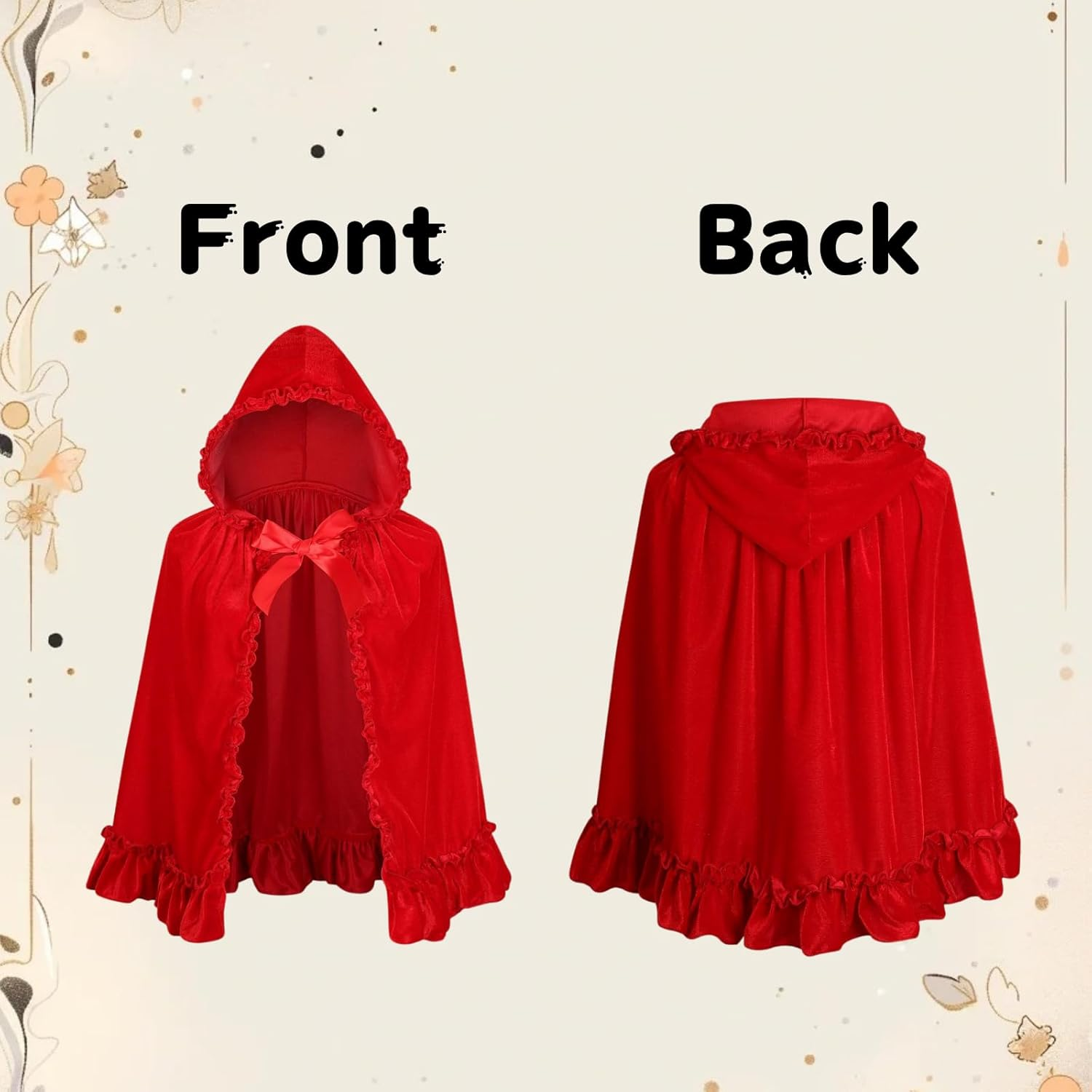 Little Red Riding Hood Cape,Adult Red Velvet Cloak with Hood Fairytale Character Halloween Costumes Accessories for Women image number 4