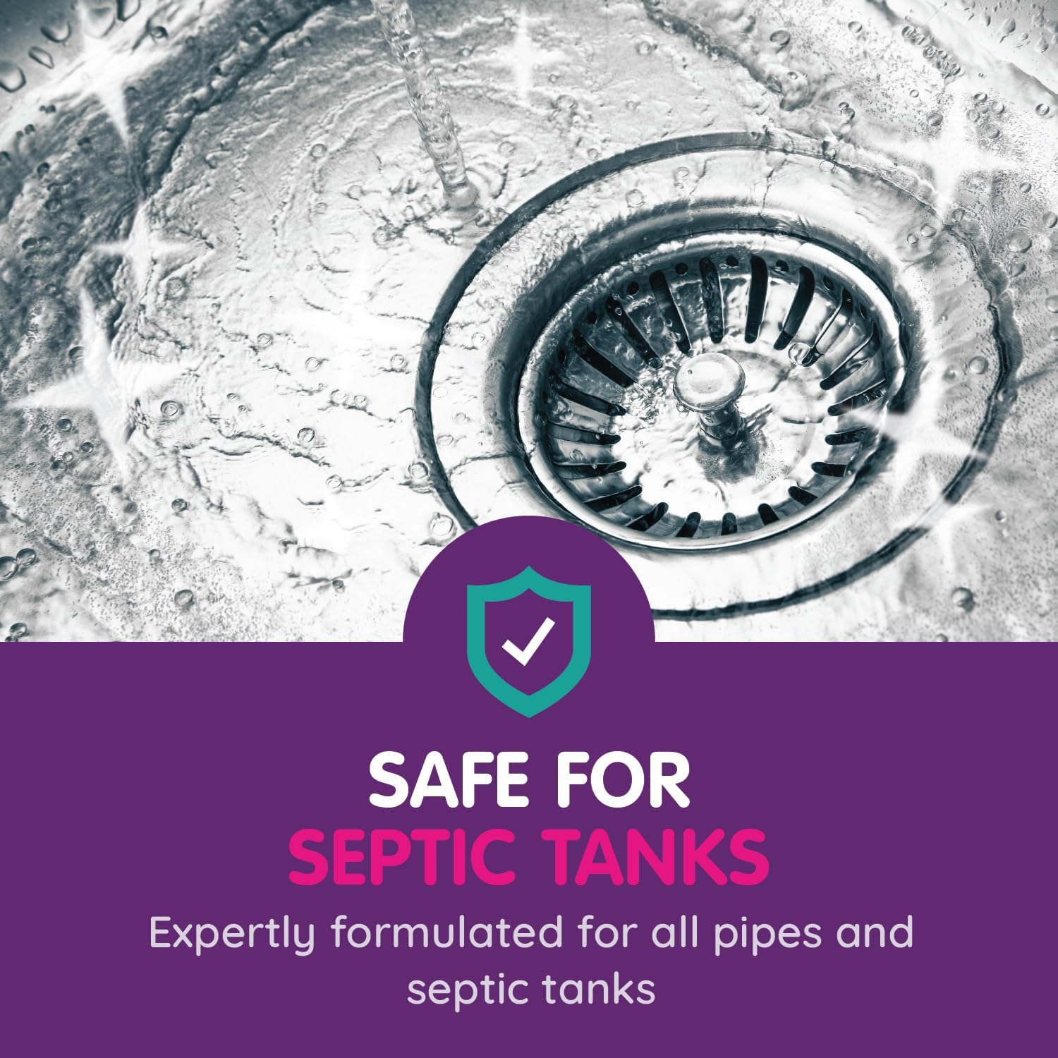 Vamoosh Plughole Unblocker, Drain Unblocker Bathroom - Dissolves Hair, Bleach-Free Bathroom Sink Unblocker, Septic Tank Safe, Fast Acting, Safe & Powerful - 2 Doses (600Ml)