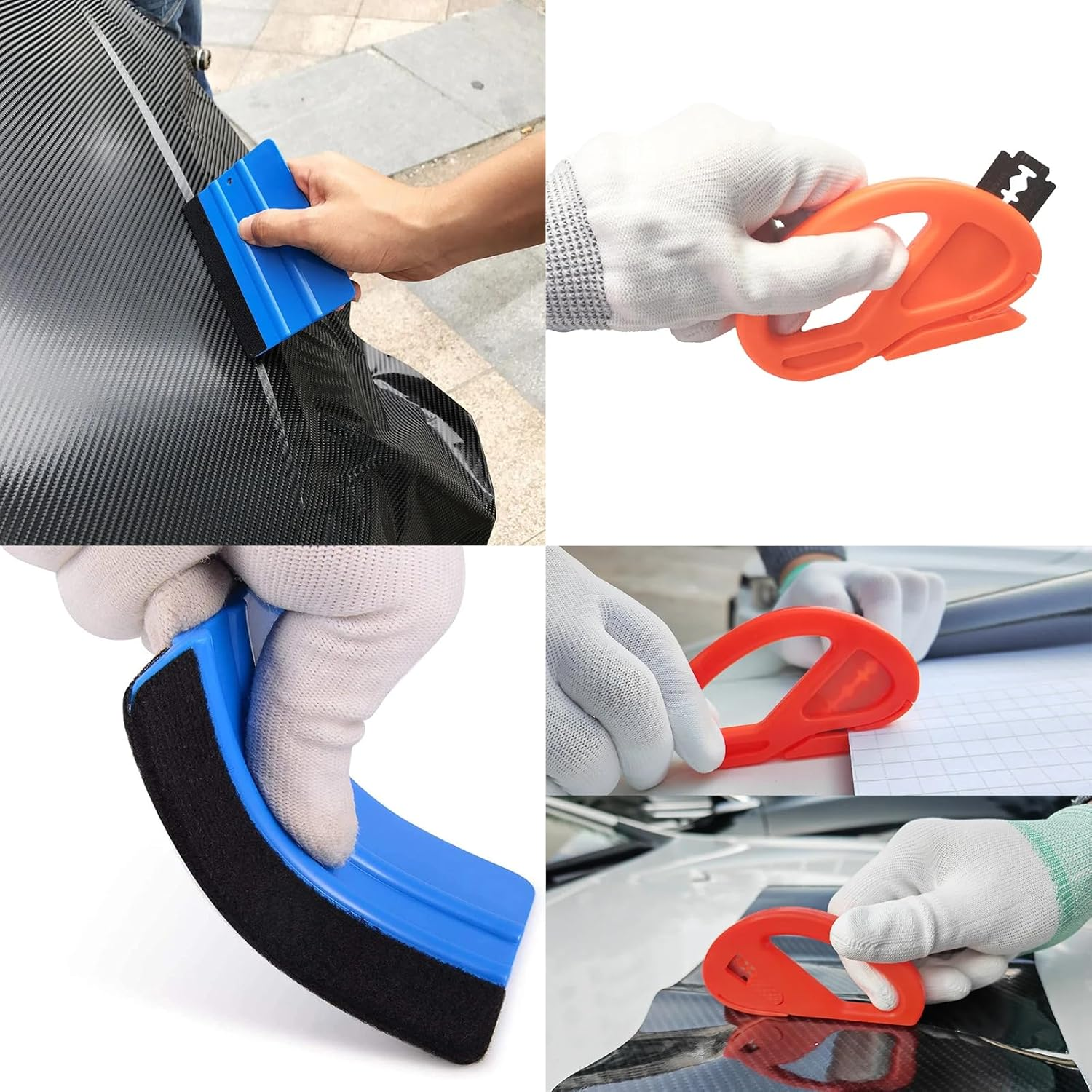 LZLRUN 10 PCS Automotive Vinyl Film Tool Kit, Window Film Installation Tools Wrap Squeegee Wallpaper Smoothing Tool Felt Squeegee Hard Scraper Vinyl Trimming Tool for Car Wrapping Installation image number 5