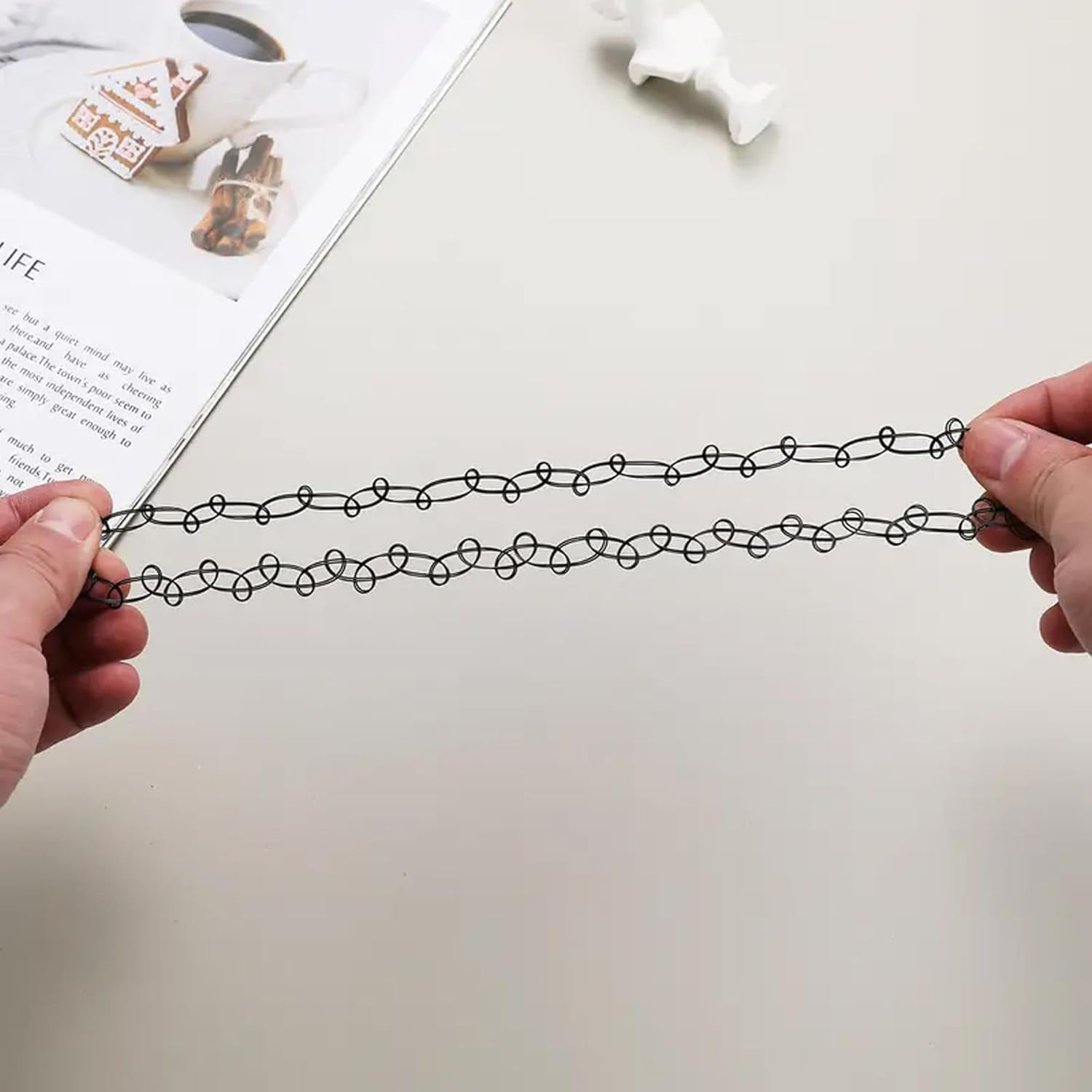 DACUAN Tattoo Choker Necklace Set 12PC - 90S Accessories Old School 2000S Jewelry - Stretchy Black Collar - One Size Women Teen Girl(Black) image number 3