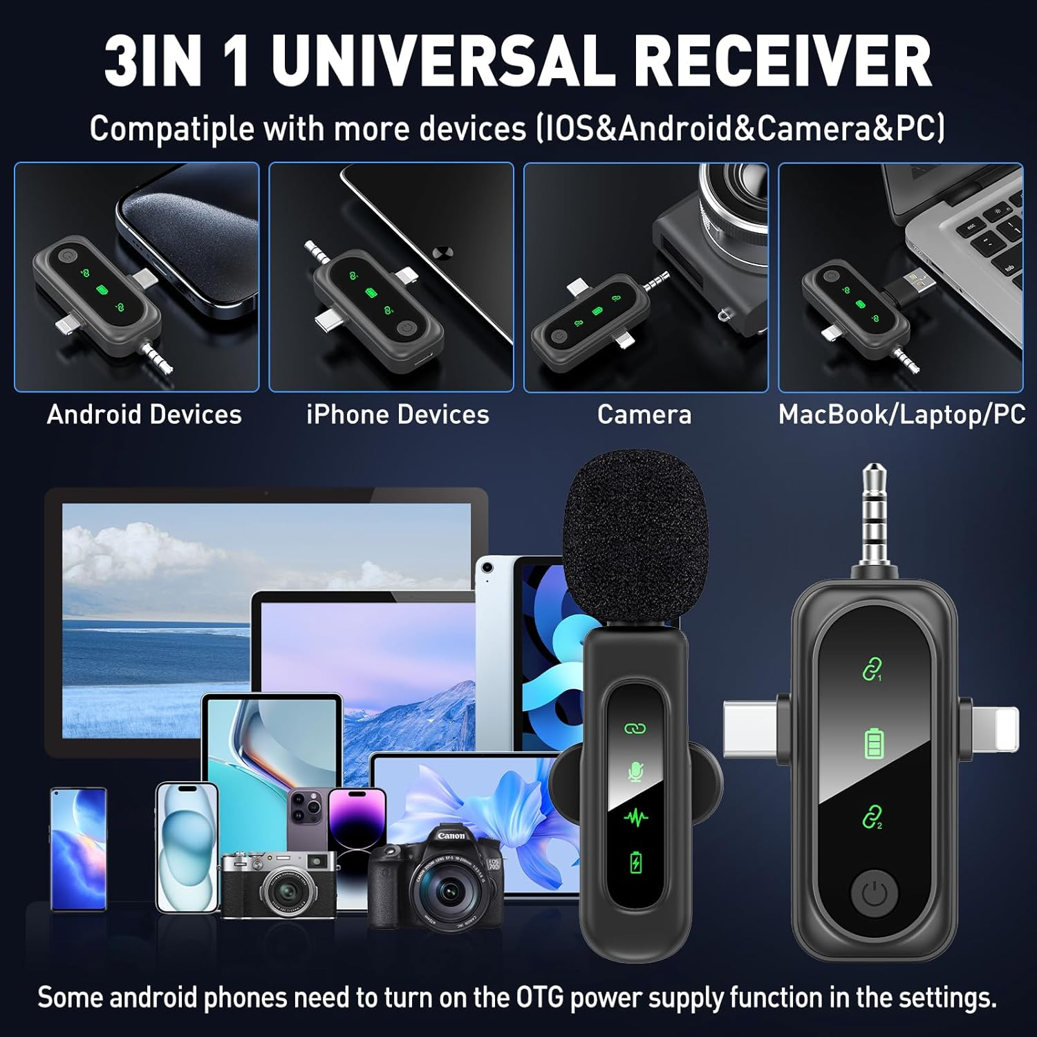 3 in 1 Wireless Lavalier Microphones for Iphone/Android/Camera Devices，2 Pack Magnetic Lavalier Mic ,Mini Microphone with Mute/Reverb/Noise Reduction for Youtube/Vlog/Tiktok Podcast Content Creator image number 4