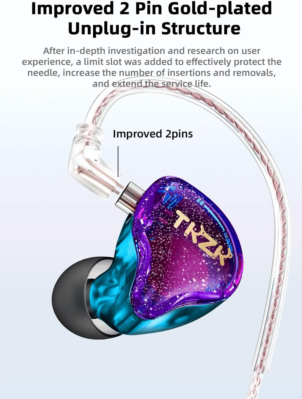 EZ EAR TKZK TK01 Hifi Entry Headphones with Dynamic Driver, Deep Bass In-Ear Monitor with Tesla DD, In-Ear Headphones with 2 Pin OFC Cable for Stage, Music, Pop, ACG (White, with Microphone) - Green image number 5