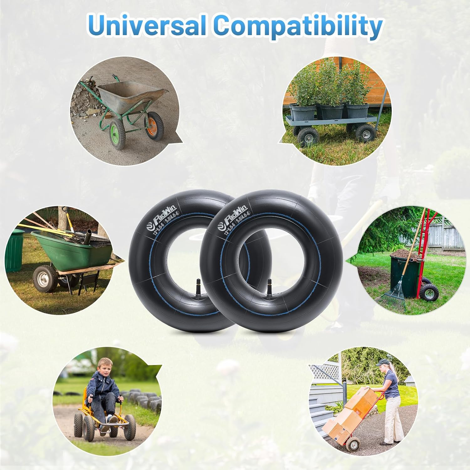 2 Pcs 13X5.0-6 Tube,5.0/4.0-6 Tube,Tr13 Valve,13X5.0-6(5.0/4.0-6) Heavy Duty Wheelbarrows Inner Tube,Compatible with 5.0-6 4.0-6 Hand Truck/Wheelbarrow/Lawn Mower Tire Tubes,Pt-054 image number 2