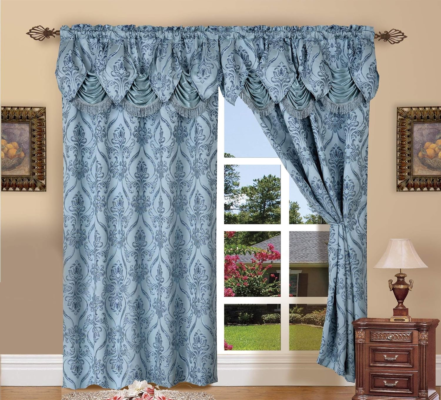 Elegant Comfort Penelopie Jacquard Look Curtain Panel Set, 54 by 84-Inch, Beige, Set of 2