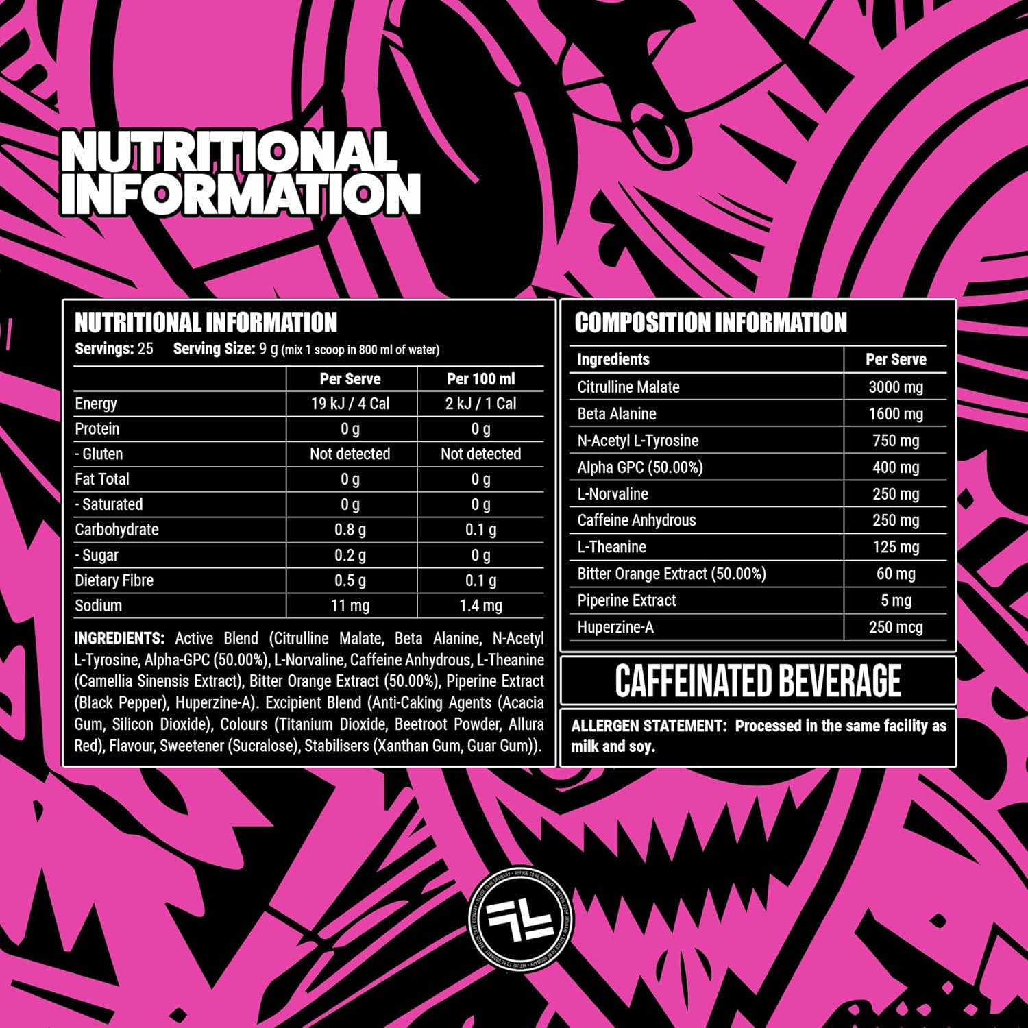 Faction Labs Disorder Original Pre Workout Powder, Pink Bits (Strawberries & Cream), Sugar Free Caffeinated Gym Supplement, 25 Serves, 225G image number 1