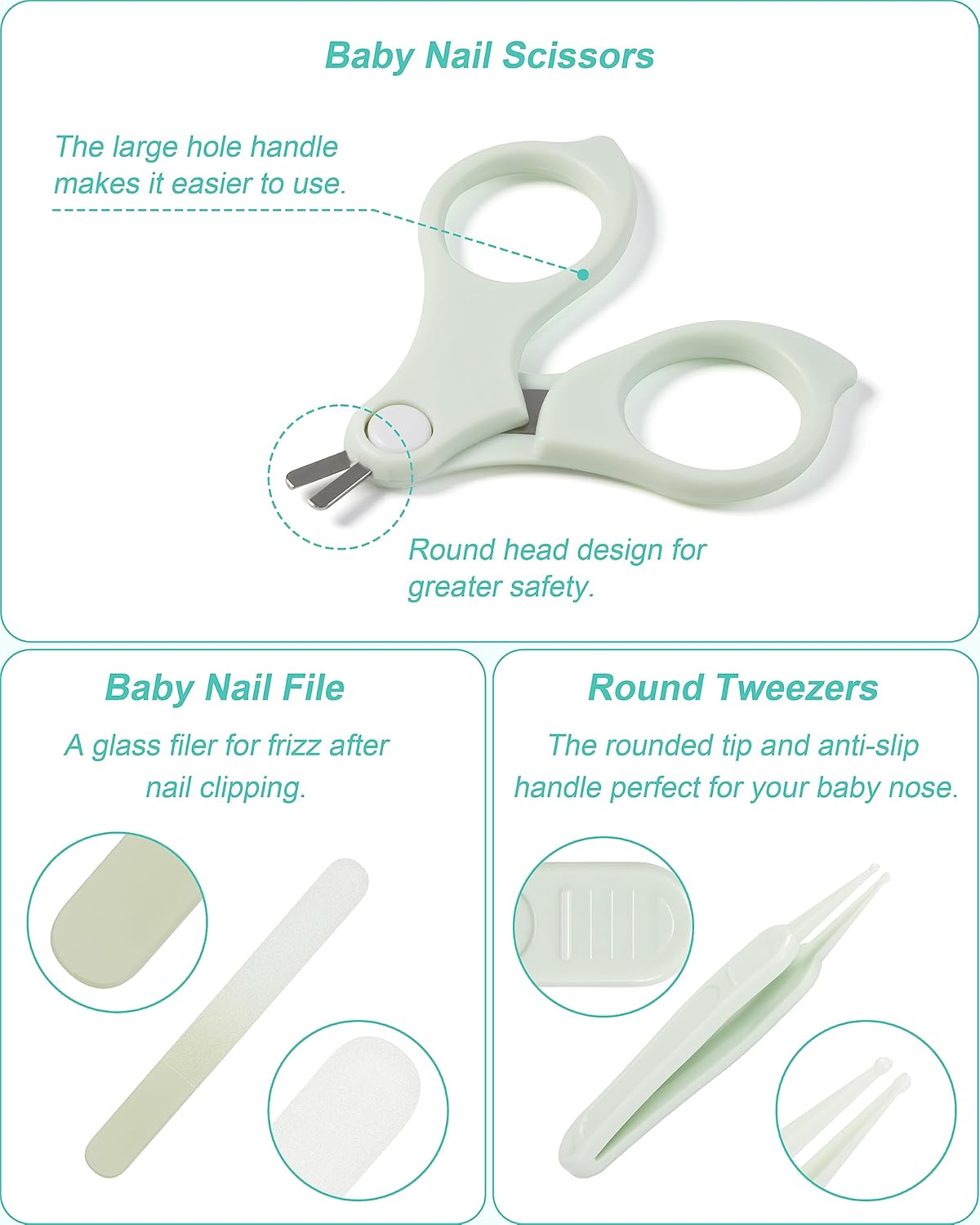 Baby Nail Kit, Baby Manicure Kit and Pedicure Kit,4-In-1 Safe Baby Nail Kit with Cute Owl Shape Case.Baby Nail Clipper, Scissor, Baby Nail File & Tweezer for Newborn, Infant & Toddler(Green) image number 1