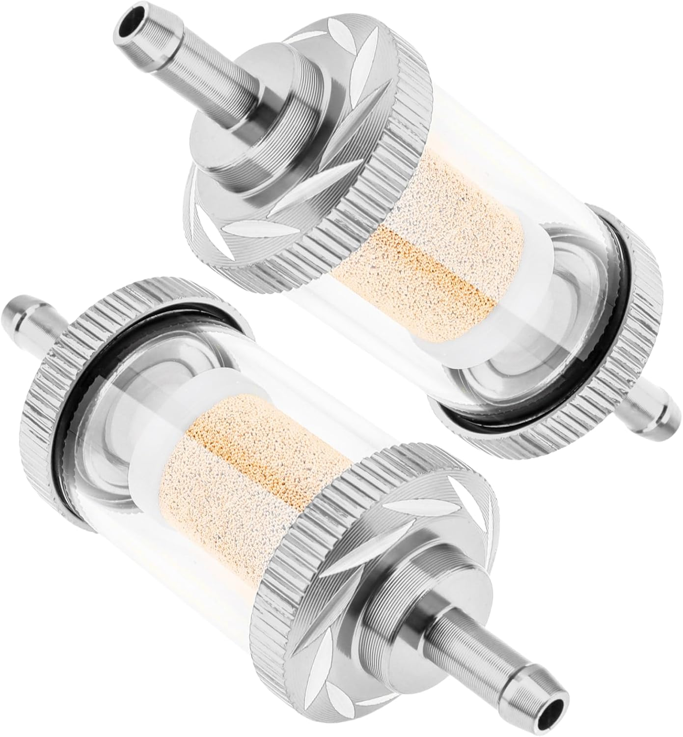 Windance 2PCS 5.3Mm 0.21Inch Aluminum Alloy Fuel Filter,Glass Inline Reusable Gasoline Filter for Motorcycle Scooter ATV Dirt Pit Bike Off-Road Motocross (Silver) - Blue image number 3