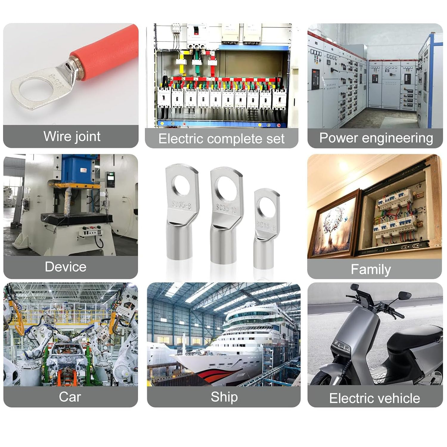 Shengsenfu 120PCS Tinned Battery Cable Ends, 6~25Mm&sup2; Copper Ring Terminals Connectors, Wire Lugs Assortment Kit And, Heat Shrink Wire Connectors, Multipurpose Waterproof Electrical Wire Terminals Kit image number 4