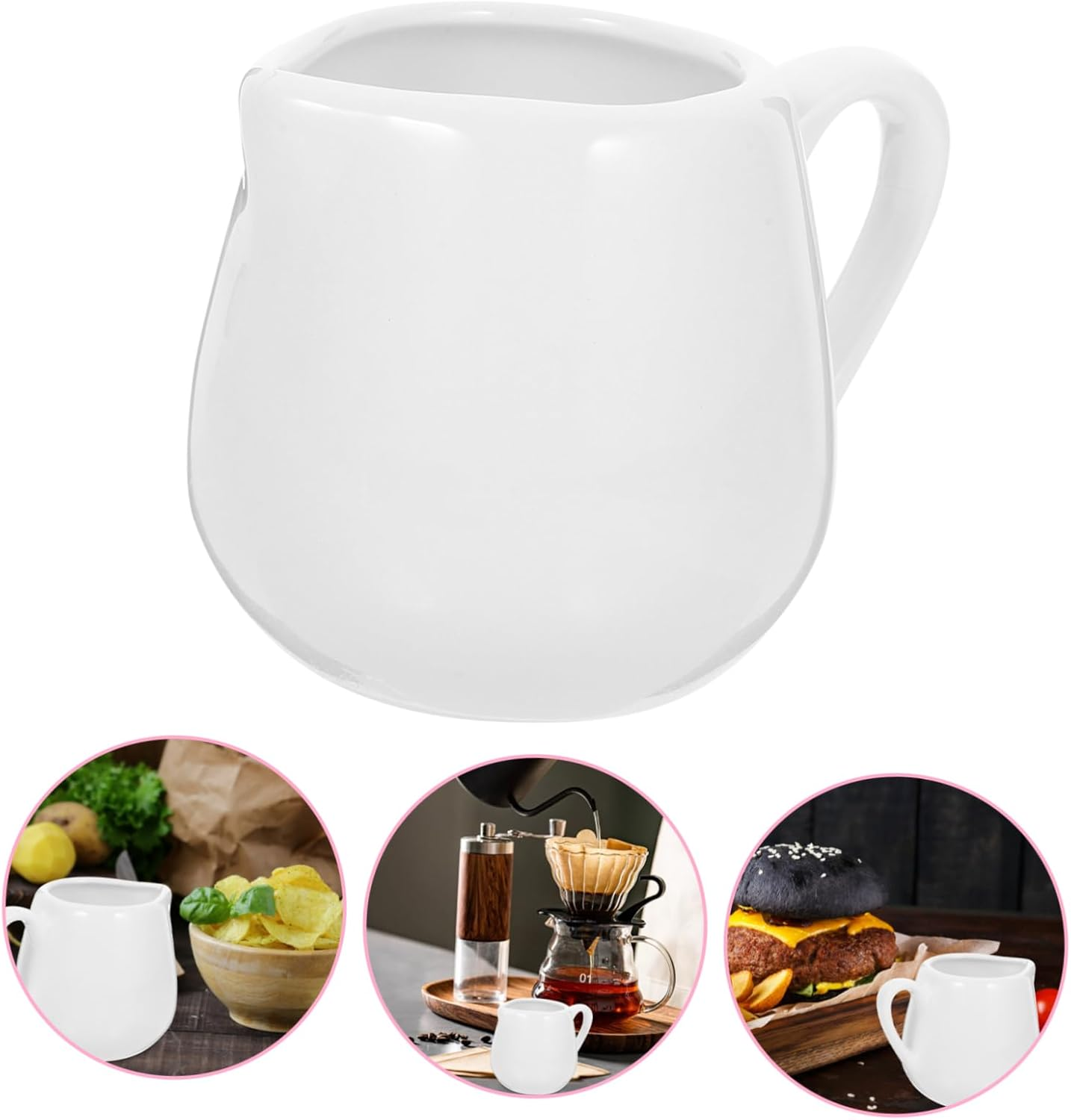 ABOOFAN Mini Ceramic Creamer Pitcher with Handle, 4 Pcs 100Ml Coffee Milk Creamer Pitcher White Milk Frothing Pitcher Coffee Jug Pourer Syrup Espresso Cup for Honey Sauce